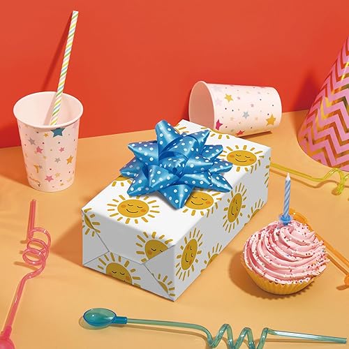 Miniatura 7 de SaringSwoon Smiley Sun - Papel de regalo para niños y adultos, color amarillo brillante con la sonrisa del sol para cumpleaños, baby showers, y