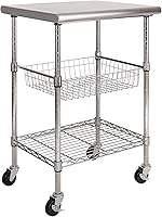Seville Classics Stainless Steel Utility Cart Prep Table, NSF Certified 24x20 Work Station for Kitchen Garage Warehouse