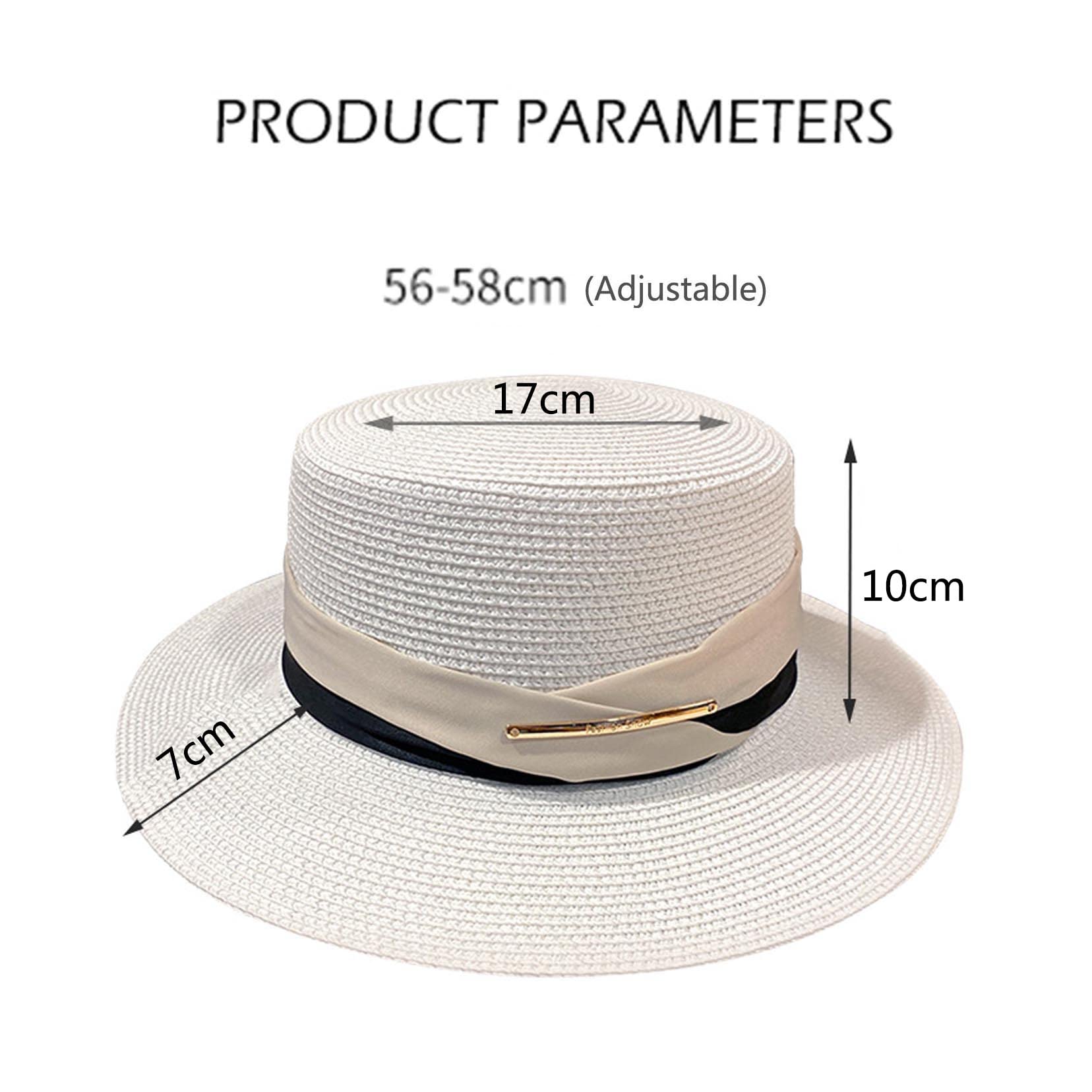 Sommer Beach Sonnenhüte für Frauen Faltbare Floppy Reisende packbare Khaki -Strohhut, breiter Krempe Hut White-56-58cm