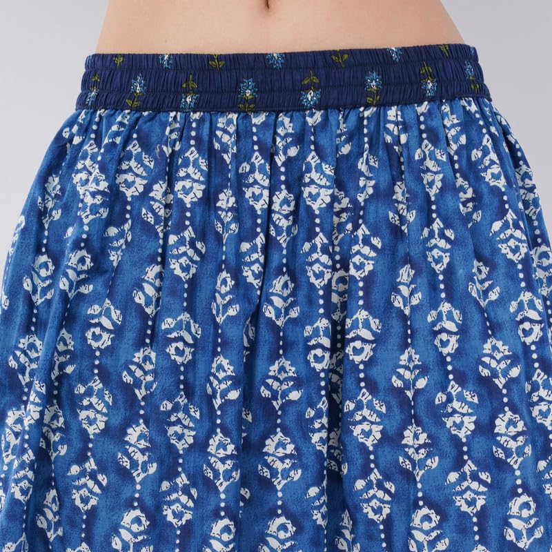 Rabhika Women’s Light Blue Pure Cotton Tiered Maxi Skirt, Elegant Ethnic Wear, Comfortable Long Skirt for Summer| 2XL 2