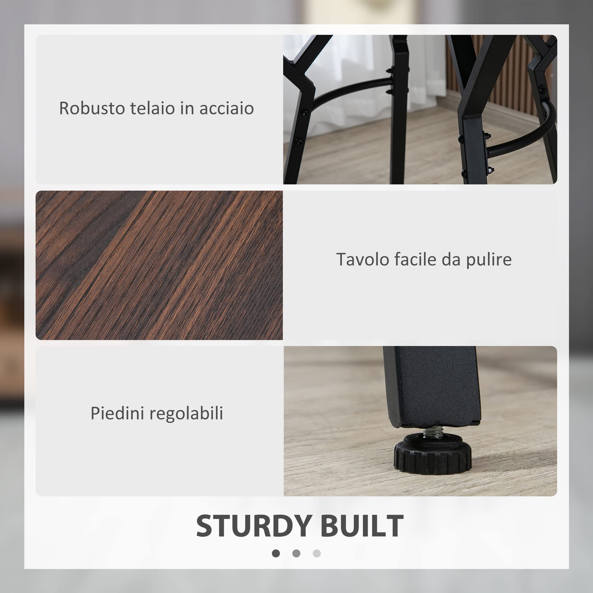 HOMCOM Set da Pranzo con Tavolo e 4 Sgabelli in Stile Industriale per Cucina e Bar, Set in Legno e Acciaio, Colore Noce