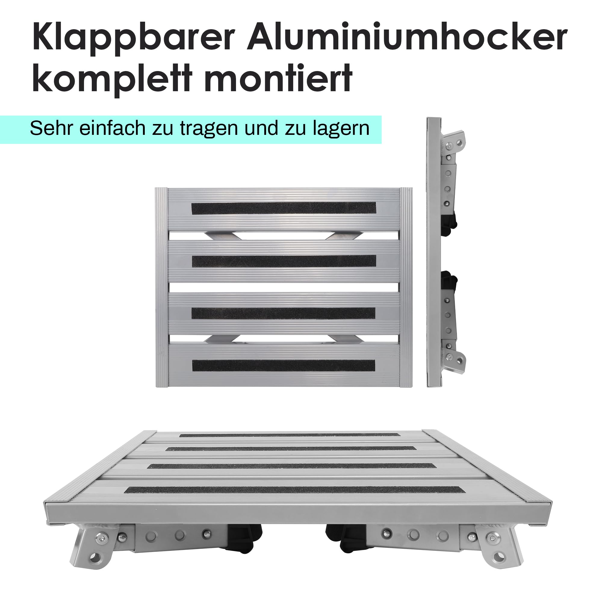 Escalera Plegable de Aluminio, Plataforma de Trabajo, Carga máxima: 220 kg, para Camping, Lavado de Coche, Cocina, baño, etc, Plegable, Altura Regulable, con Alfombrilla Antideslizante