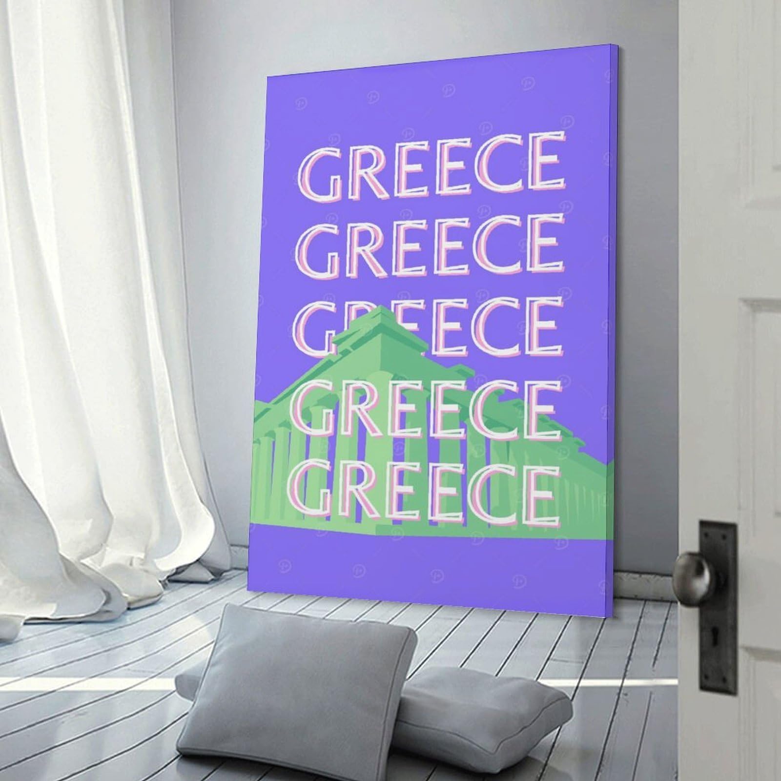 Junmoney Greece Travel Illustration Decorative Canvas Print 24x36inch(60x90cm), for Gallery Wall Layouts in Home Or Office, Home Wall Art for Statement Displays