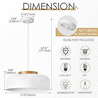 Vista 3 de Large Pendant Lighting, 17.7 inch,Natural Wood Cap, Adjustable Cord,Simple Modern Chandelier for Dining Room, Kitchen Table Matte White