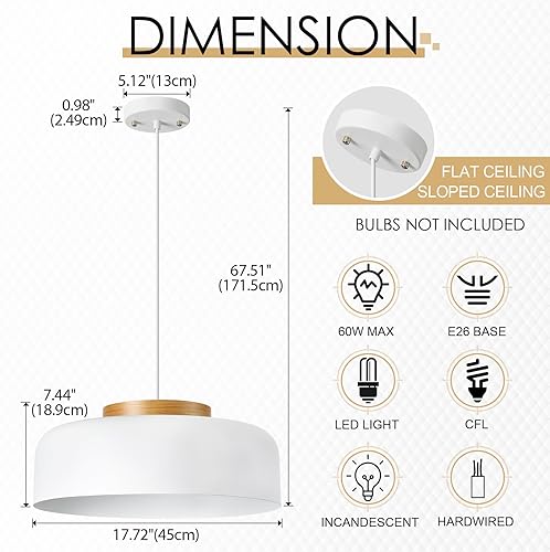 Miniatura 3 de Lámpara colgante grande, 17.7 pulgadas, tapa de madera natural, cable ajustable, lámpara de araña simple y moderna para comedor, mesa de cocina,