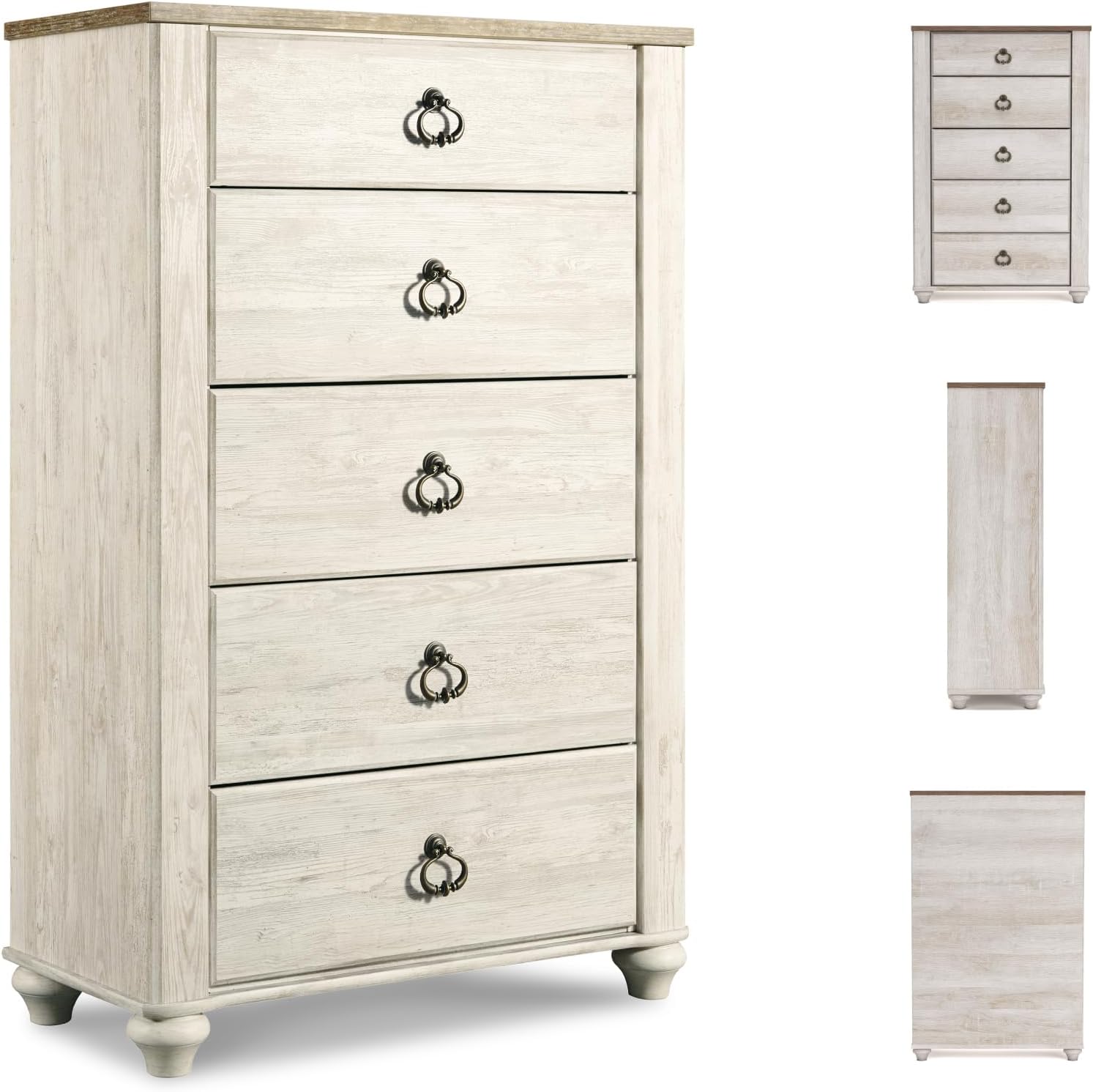 Signature Design by Ashley Chest of Drawers, 5 Drawer Dresser for Bedroom | Plank-effect top for a driftwood dresser look, Engineered wood and decorative laminate, Willowton series