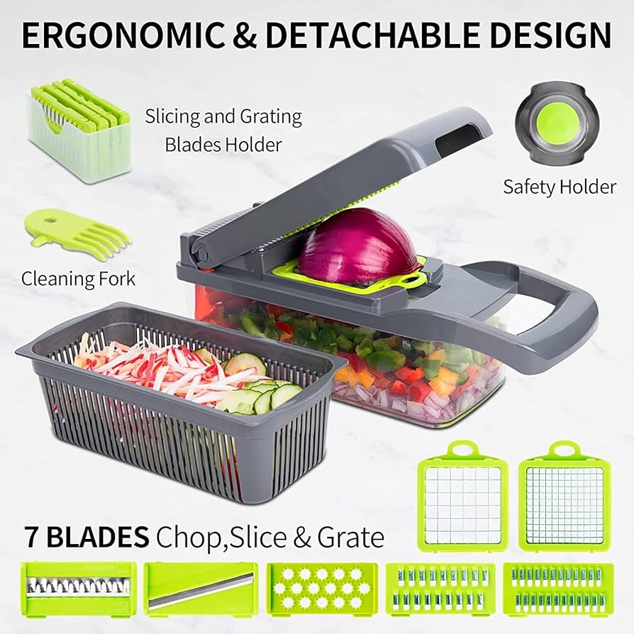 KEOUKE Vegetable Chopper Slicer Dicer - 12-in-1 Fruits Cutter Mandoline Slicer Food Chopper/Cutter (White&Black Pro