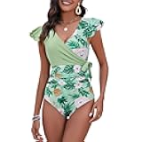 Century Star Womens V Neck Tummy Control Swimsuits One Piece Ruffle Wrap Bathing Suit Slimming Swimwear