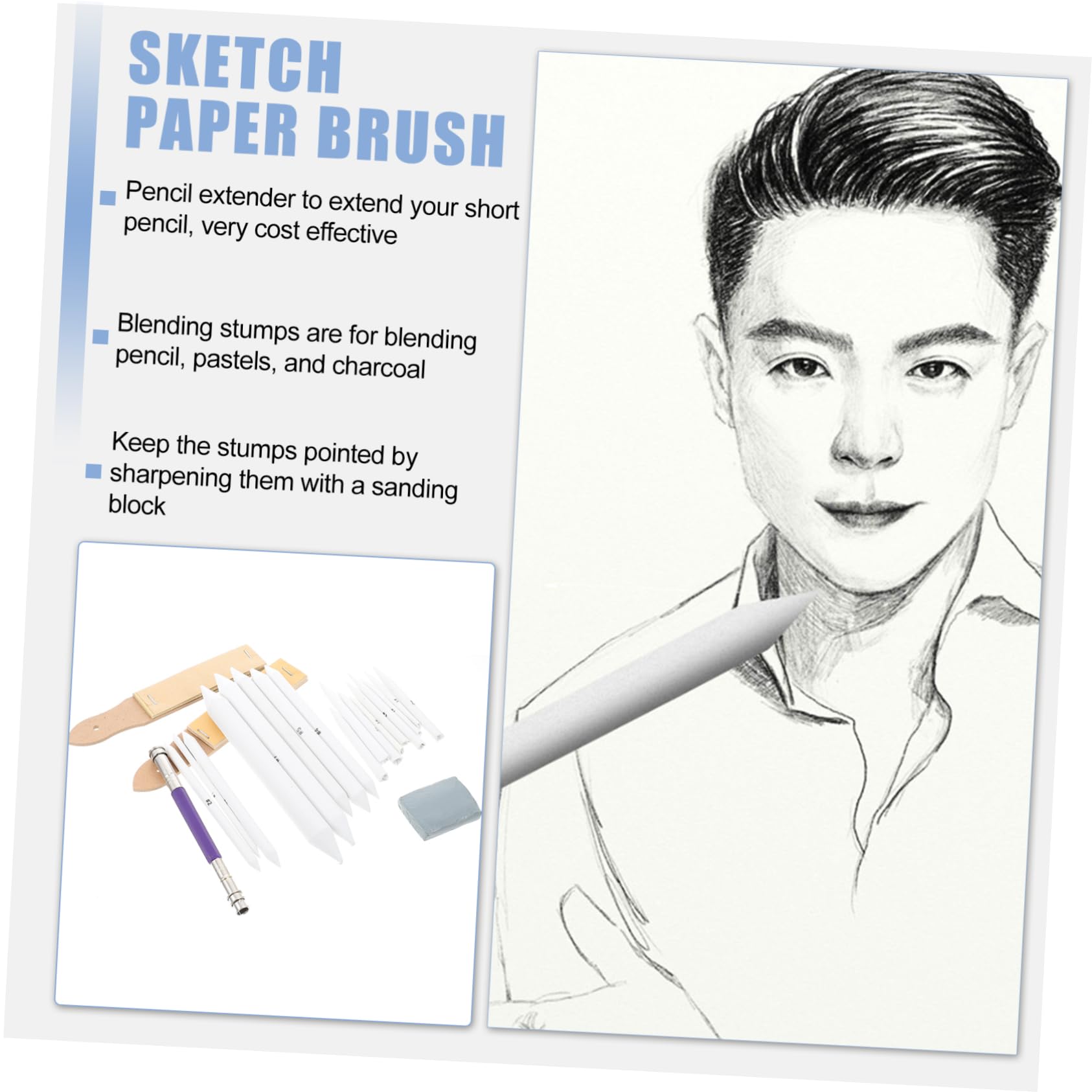 IWOWHERO Art Supply Kit 22pcs Sketch Eraser Set Blending Stump Brush for School Sketching Pencils