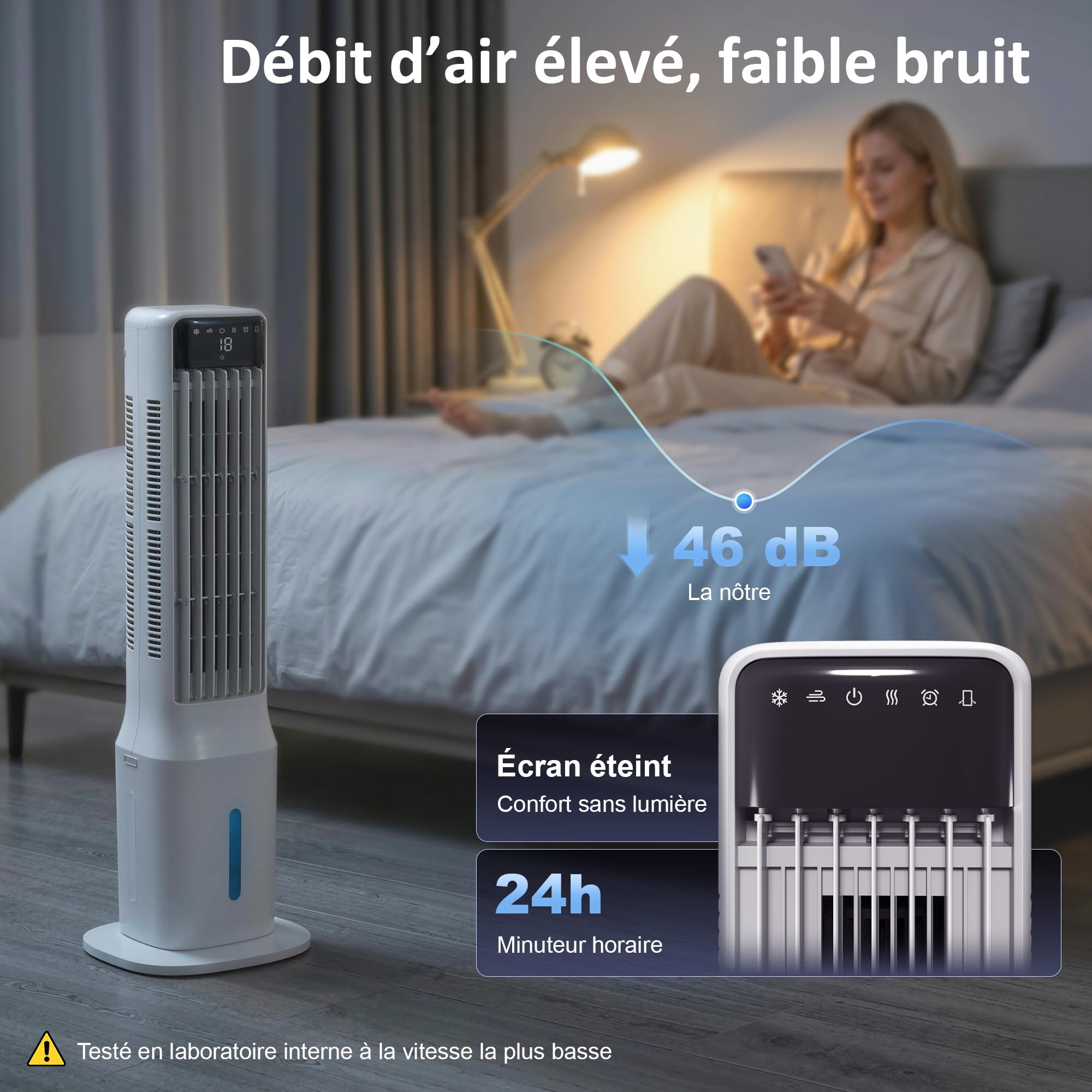 HOMCOM Refroidisseur d'Air Portable 3-en-1 Réservoir d'eau 9 Litres Blanc | Oscillation à 48°, 3 Vitesses, 3 Modes, 4 Packs de Glace, Télécommande, pour Maison, Bureau, Chambre