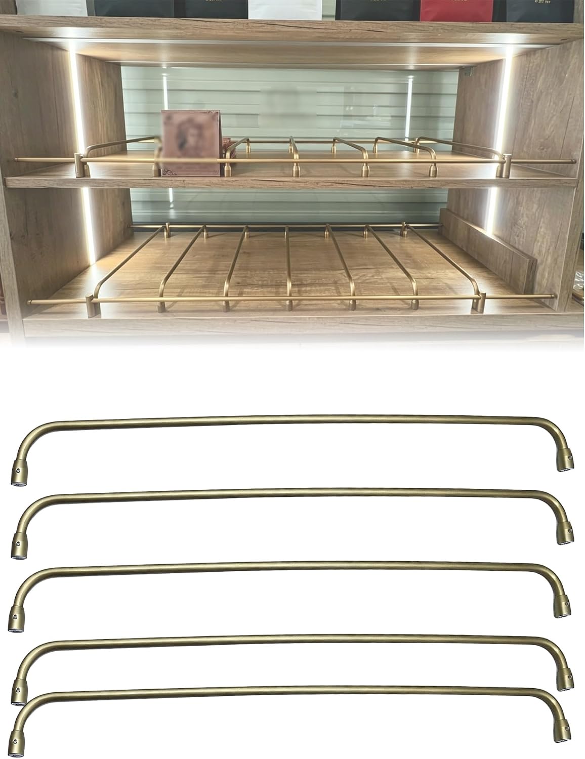 5 Pcs Metal Gallery Rails for Shelves - Decorative Shelf Guard Rail with Brackets (8in) - Durable Replacement Spindle Rods for Home Decor & Organization