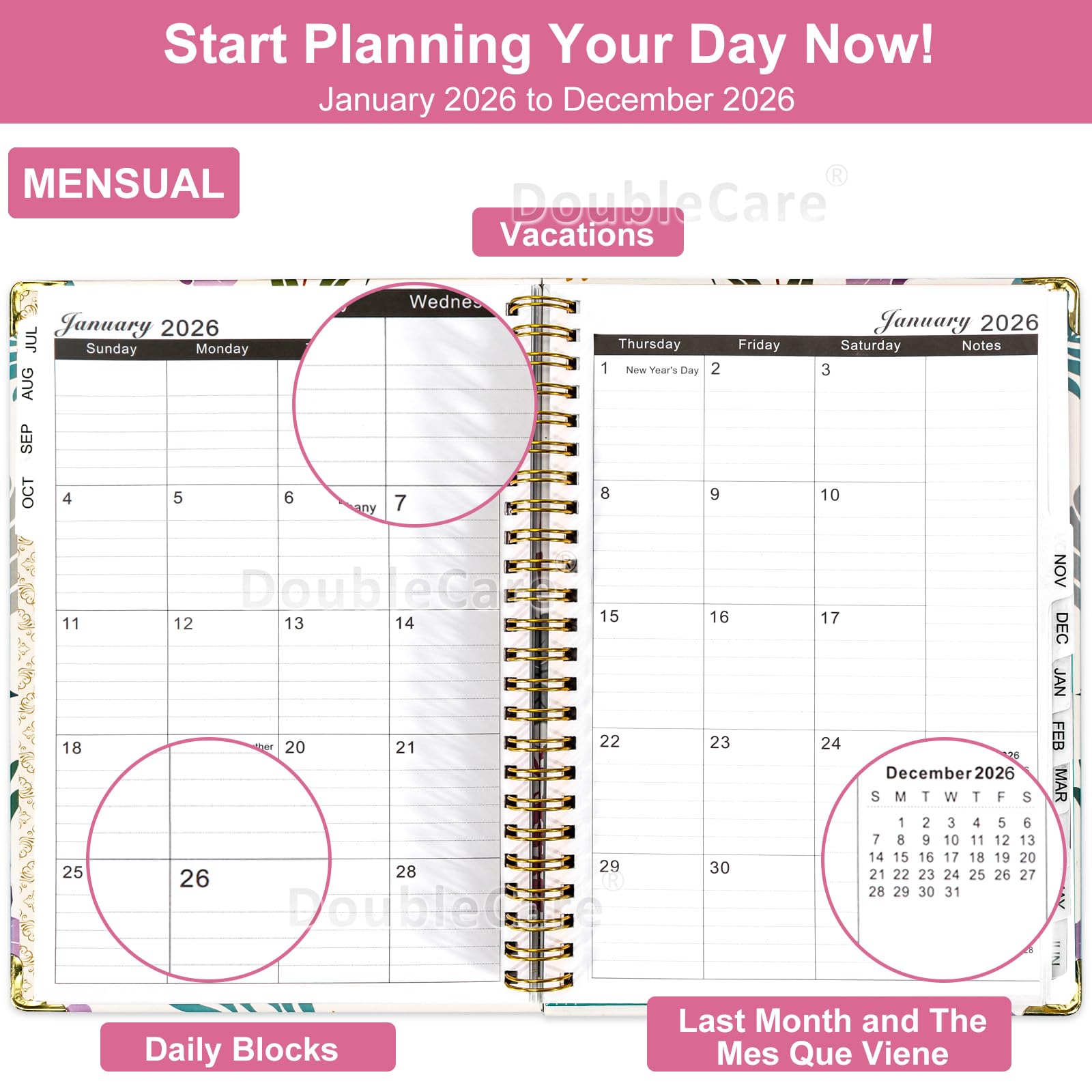 DoubleCare 2026 Diary-A5 Diary 2026 Week To View, Weekly And Monthly