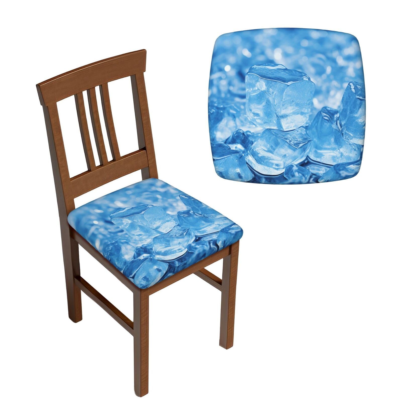 NONHAI 6PCS Dining Chair Seat Covers Set Blue ice Cube Background Stretch Removable Chairs Covers Washable Seat Cushion Slipcovers Protector for Dining Room Kitchen Chairs