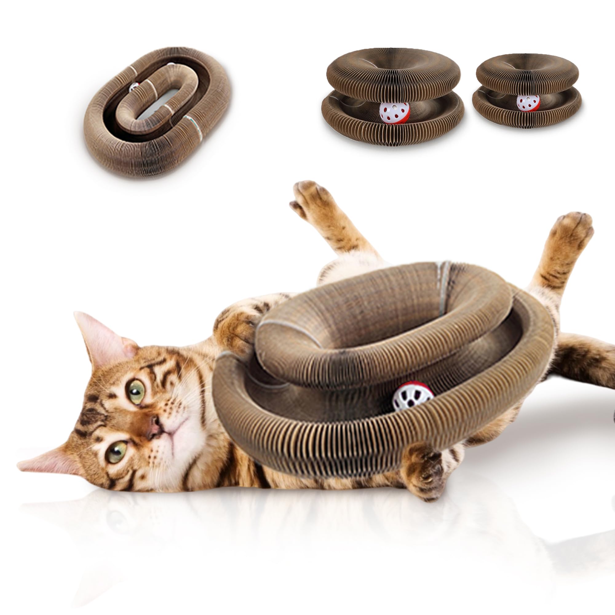 Yangmu 2Pcs Kitty Curls Cat Toys - Magic Organ Cat Scratching Board for Indoor Cats, Foldable Accordion Honeycomb Scratcher with Ball, Interactive