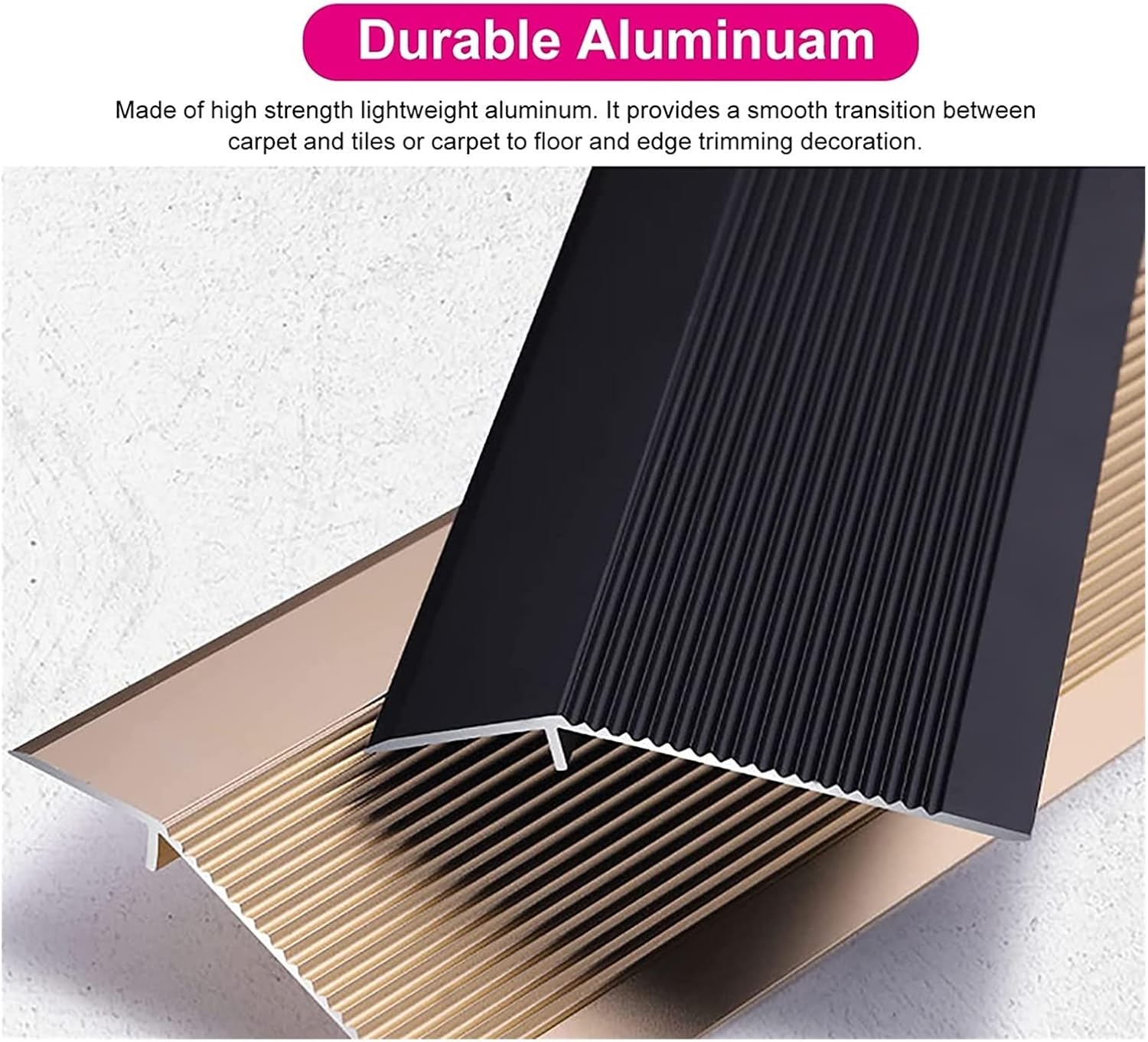 XHP 35-59 inch Aluminium Floor Threshold Transition Strip 4 inch Wide Modern Metal Tile Floor Edging Trim Cuttable Carpet Edge Strip Doorway Reducer Non-Slip Long Divider Strip Wood to Tile : Tools & Home Improvement