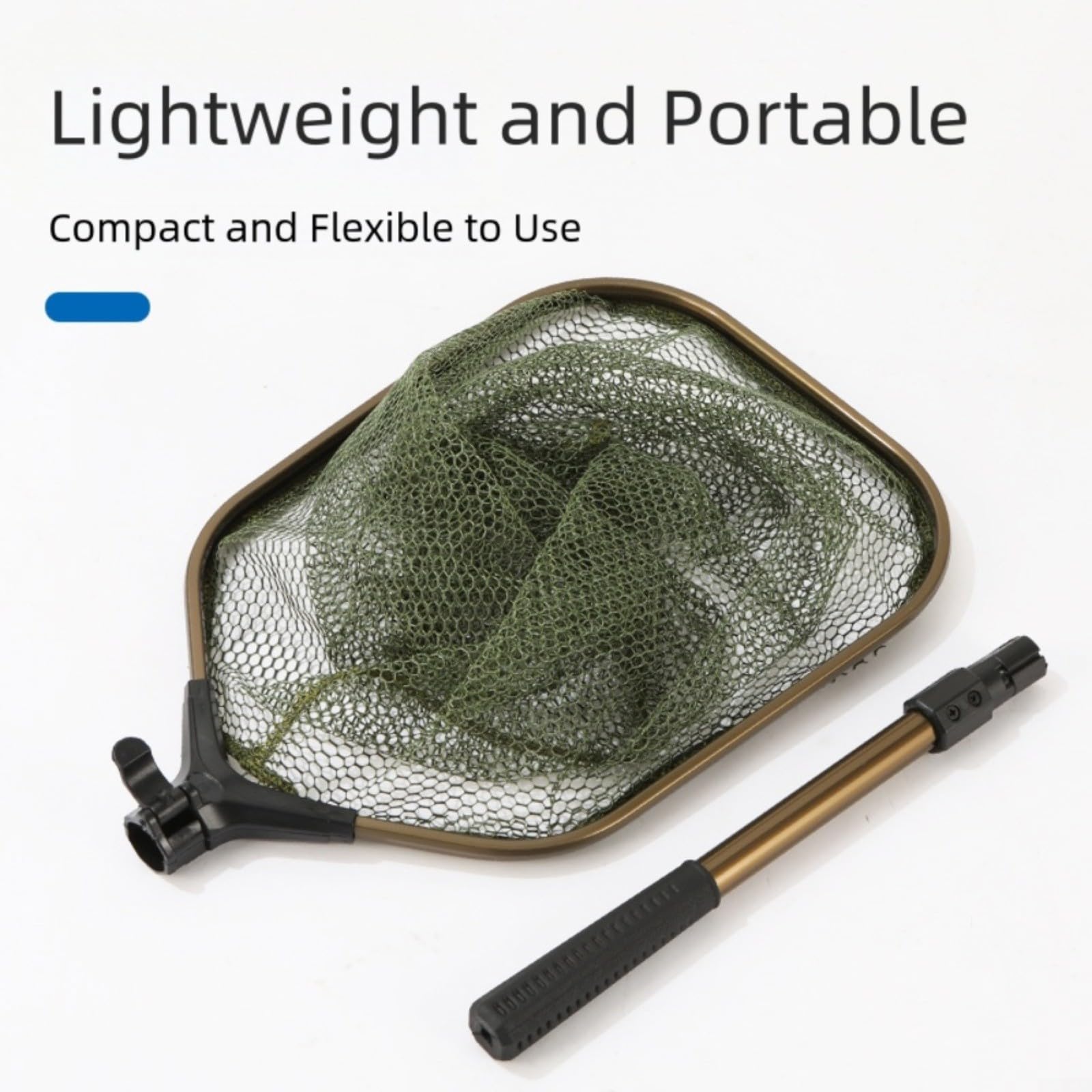 Épuisette de pêche de 78 cm avec tige pliable en alliage d'aluminium, maille revêtue de colle et poignée en caoutchouc confortable conçue pour une pêche portable et flexible