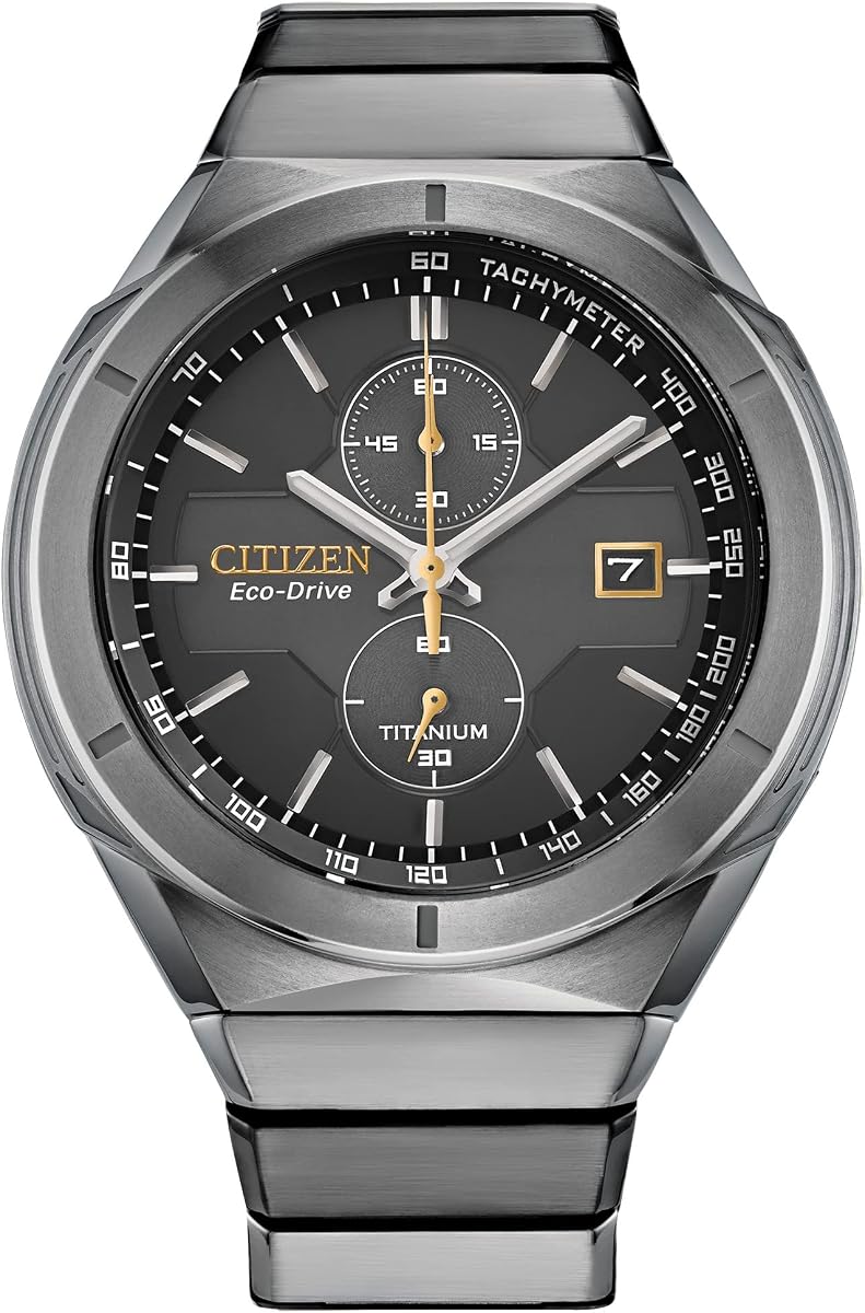 Reloj Eco-Drive Sport Luxury Armor para hombre en súper titanio, esfera negra (Modelo: CA7058-55E)