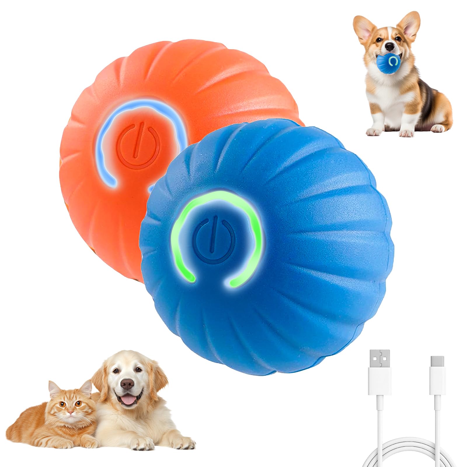 2PCS Shaky Ball Toy for Dogs Vibrating Dog Ball USB Rechargeable Interactive Automatic Moving Bouncing Perfect for Small