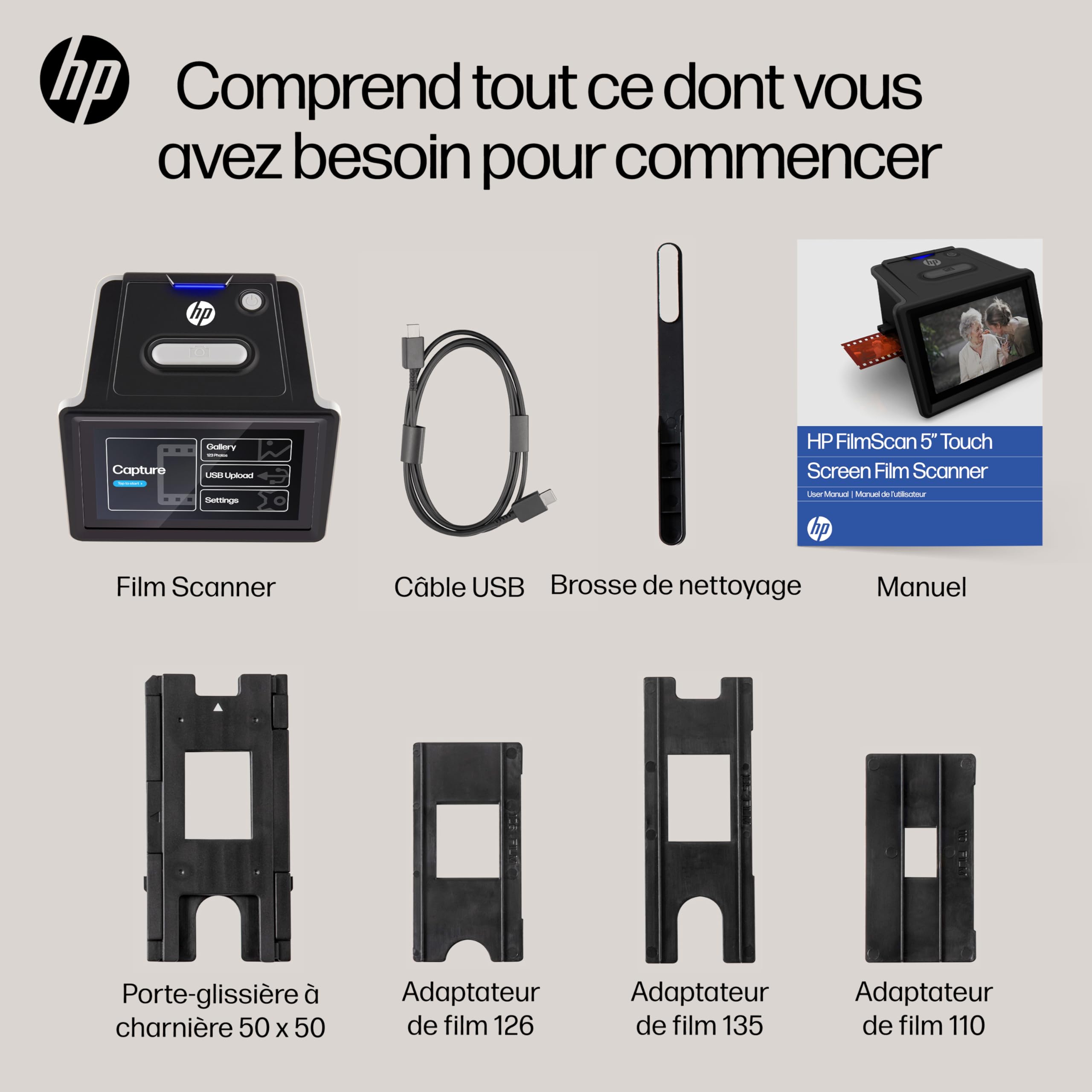 HP FilmScan numériseur de Films et Diapositives écran Tactile LCD 5" 22MP Compatible 135 126 110