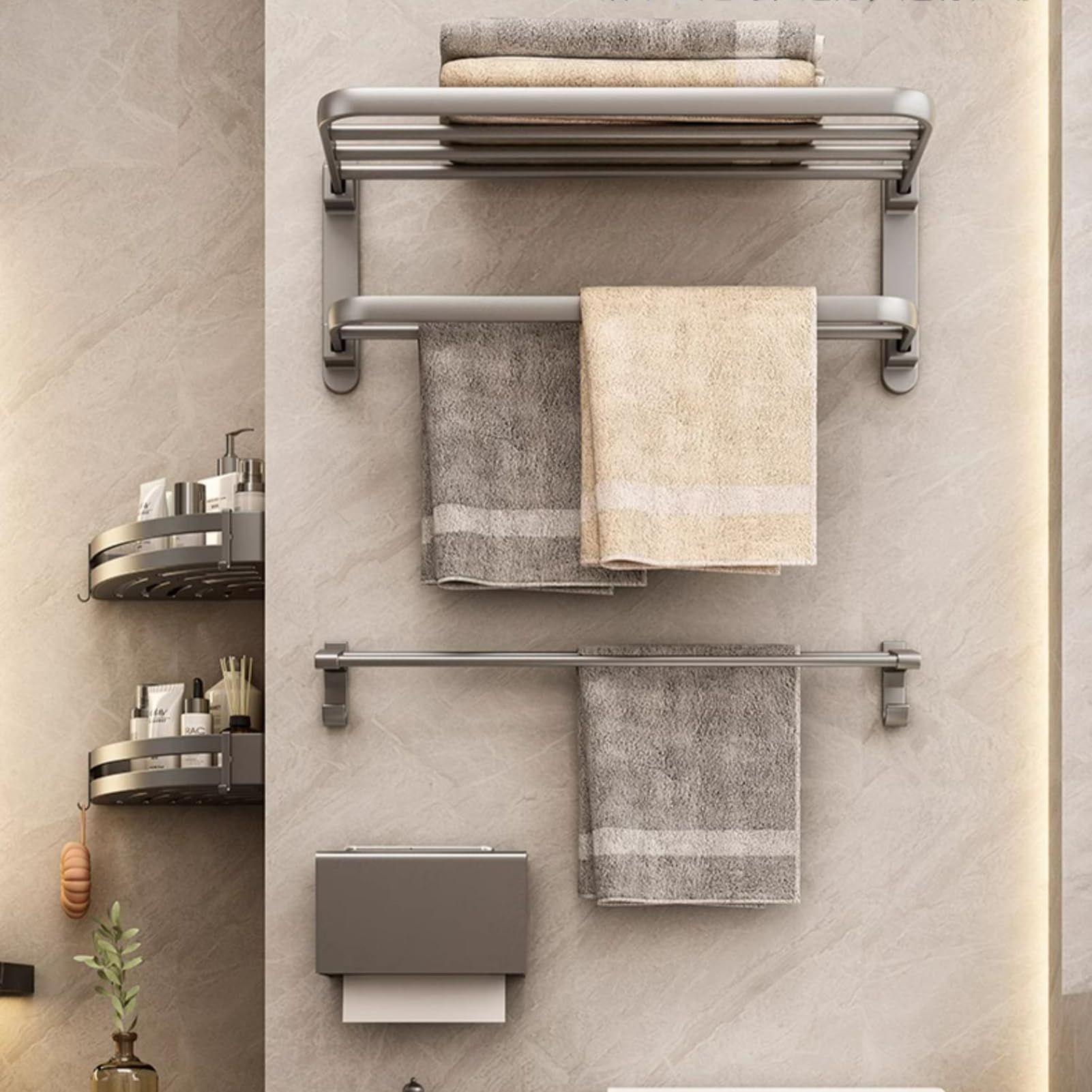Toalleros de baño sin Taladro,Toallero de Pared para Colgar en la Pared Adhesivo,Toalleros de baño, Aluminio, Negro, 58cm