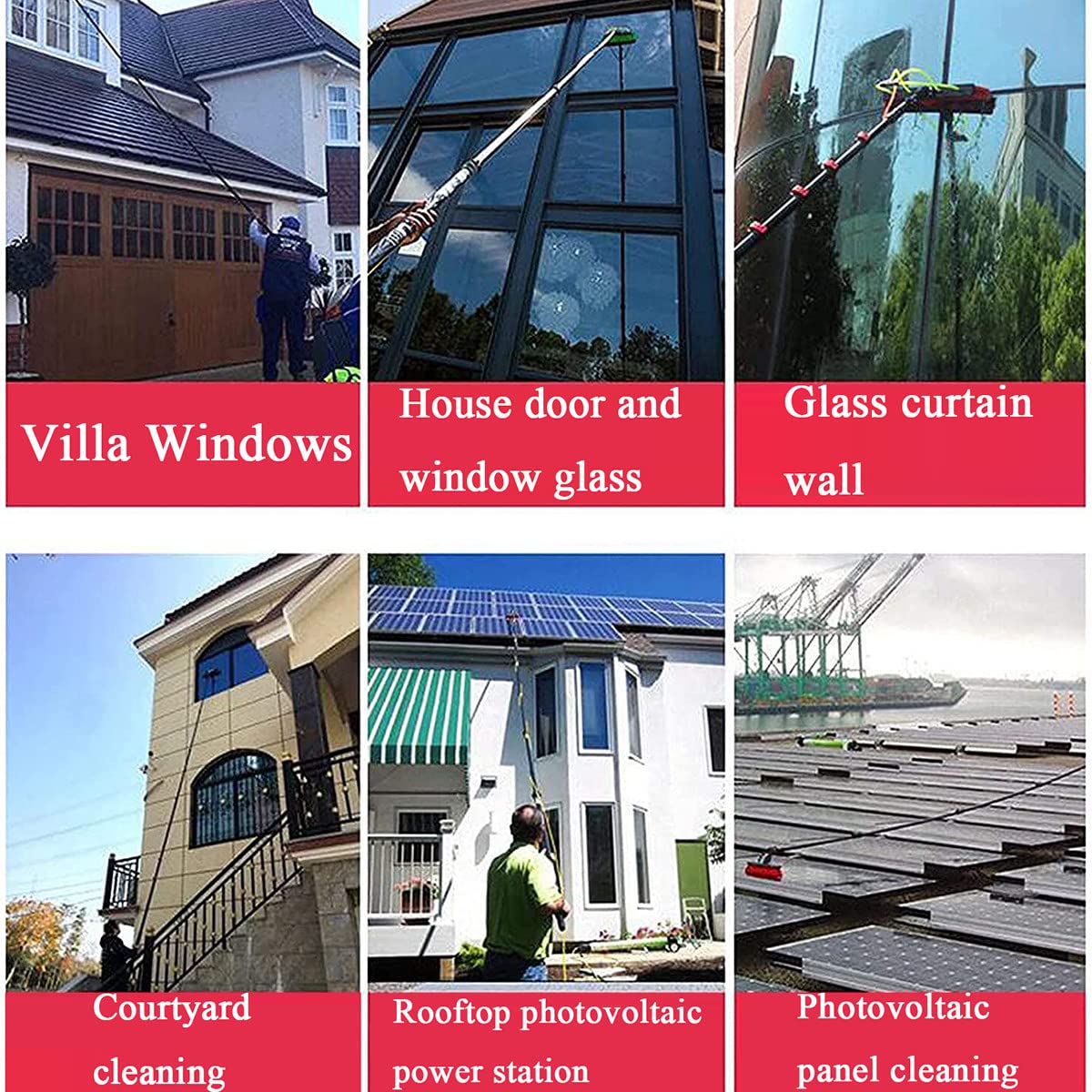 Genérico Kit de Limpieza de Ventanas Ajustable con Suministro de Agua - Cepillo Ligero para Paneles solares con Mango Extensible para Uso doméstico y Comercial - Equipo de Limpieza Exterior sin esfue