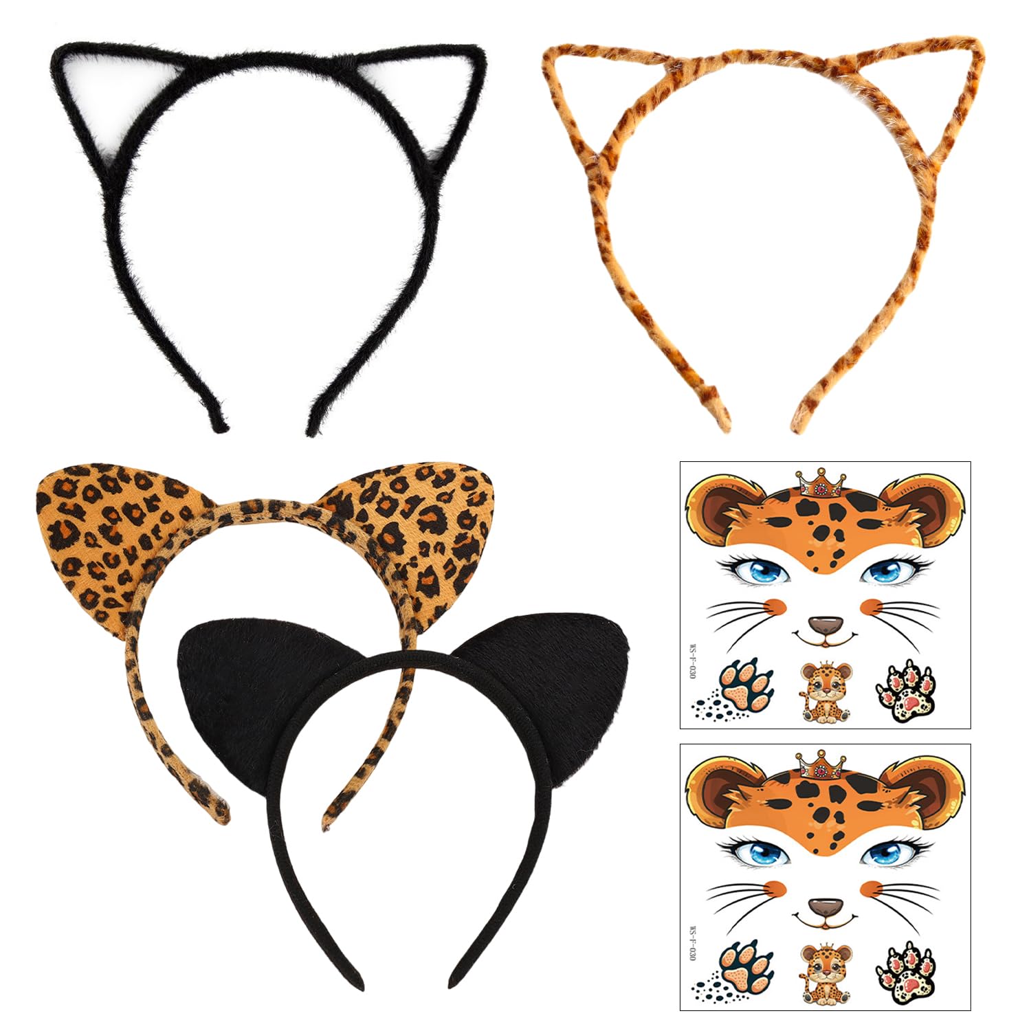 TVSVKWE 4 Pieces Of Cat Ear Headband And 2 Pieces Of Face Patches, Creative And Fun Hair Accessories, Role-Playing Props, Party Costume Accessories.