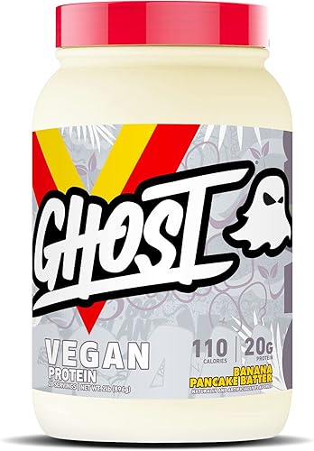 GHOST Polvo de Proteína Vegana, Masa de Panqueques de Plátano - 2lb, 20g de Proteína - Proteína de Guisante y Calabaza Orgánica a Base de Plantas -