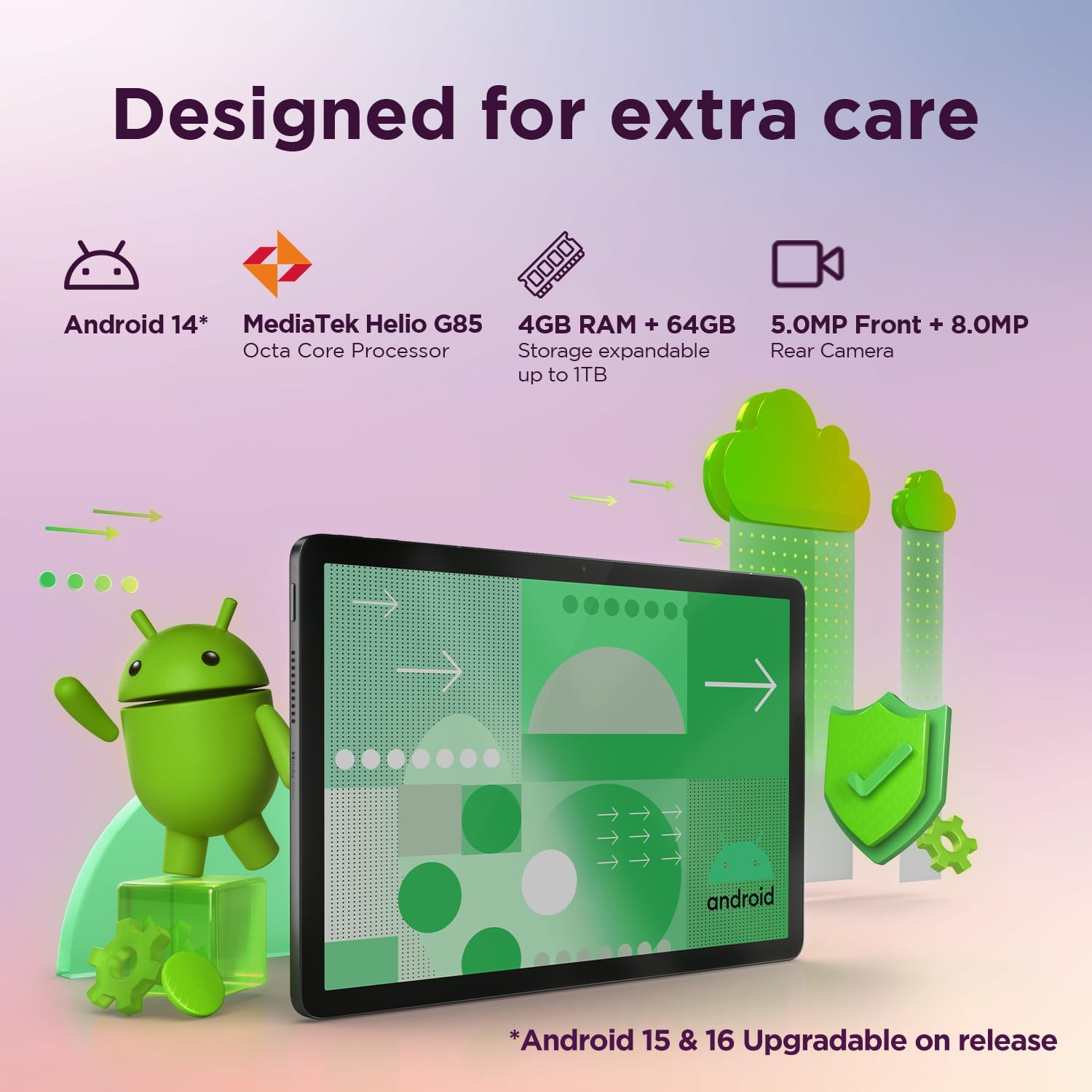 Lenovo Tab (Smartchoice) | 10.1 Inch Display| Wi-Fi Only| 4 GB RAM + 64 GB ROM (Expandable up to 1 TB)| Metal Body| Dual Speakers with Dolby Atmos| Android 14| Color: Polar Blue — Amazon image 4