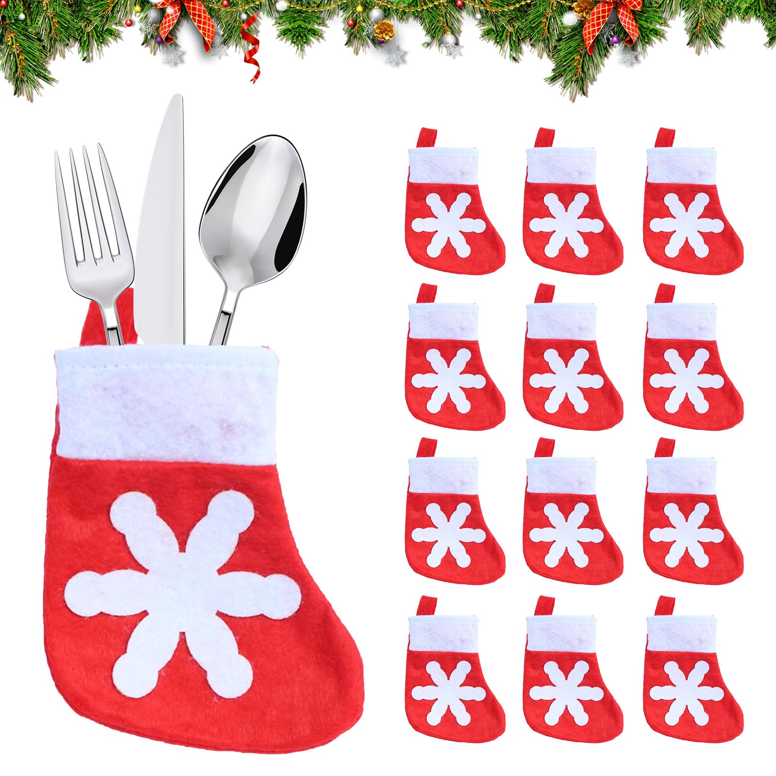STOBOK 6 Pezzi Set Di Posate Calze Di Natale Sacchetto Della Forchetta Di Natale Porta Stoviglie Natalizio Sacchetti Di Argenteria Natalizia Borsa