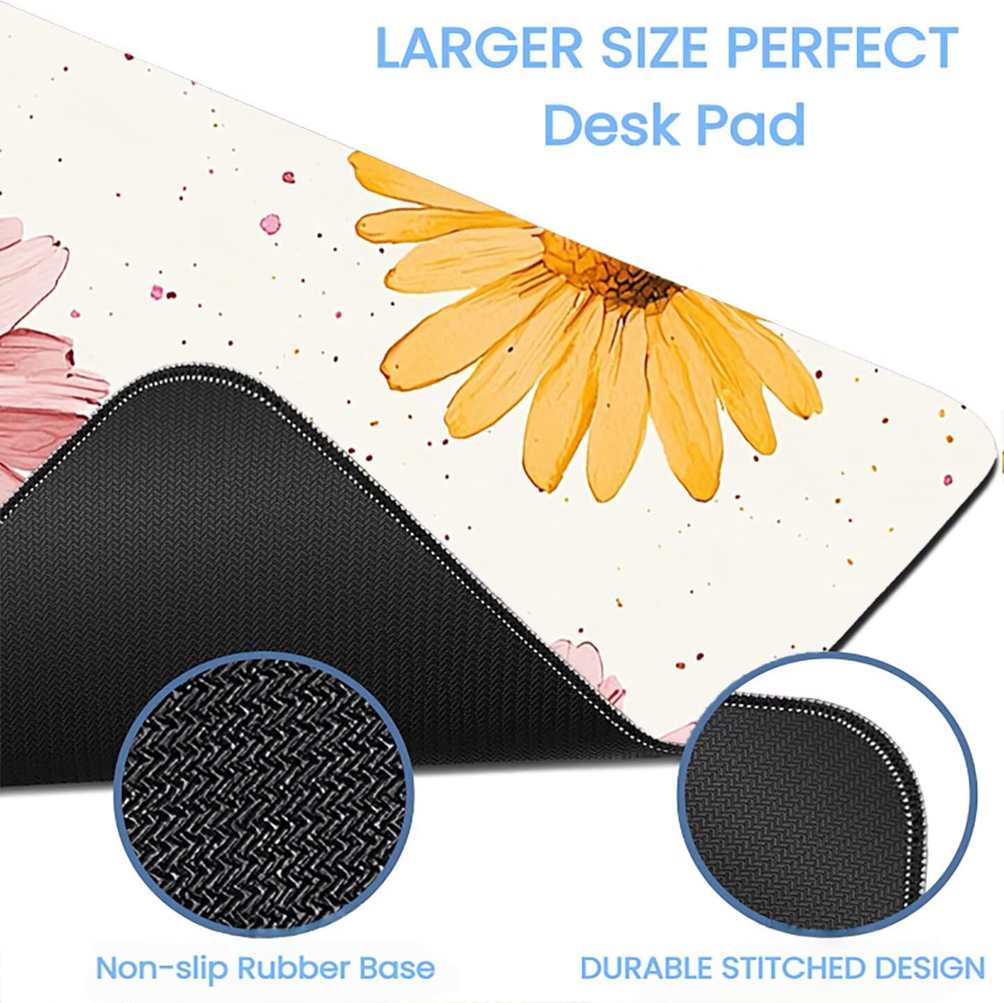 Lpfieonn Blume Schreibtischunterlage XXL, Beige Schreibtischunterlagen Großes, Gaming Mousepad XXL mit ernähter Rand und Rutschfeste Gummibasis, Desk Mat für PC/Laptop/Mausa 120x60cm PF-2386