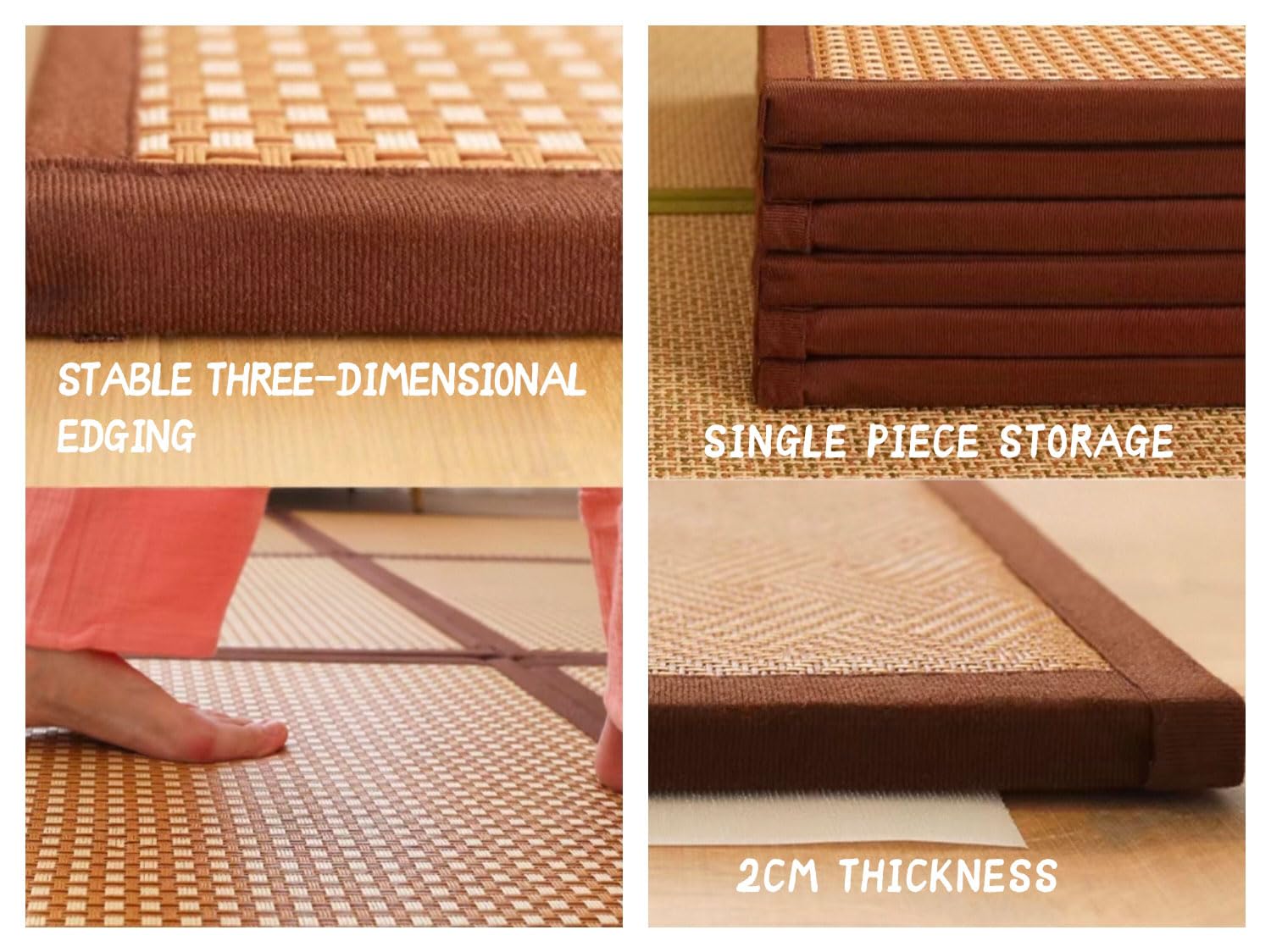 Tapis De Sol Tatami Japonais Pliable Rotin Rotin Tapis De Couchage D'été, Pad Coussin Frais D'été Non Glissant, Chambre à Coucher De Salon Rampant(Size:9 piece 180x180cm/70.9x70.9in,Color:brun clair)