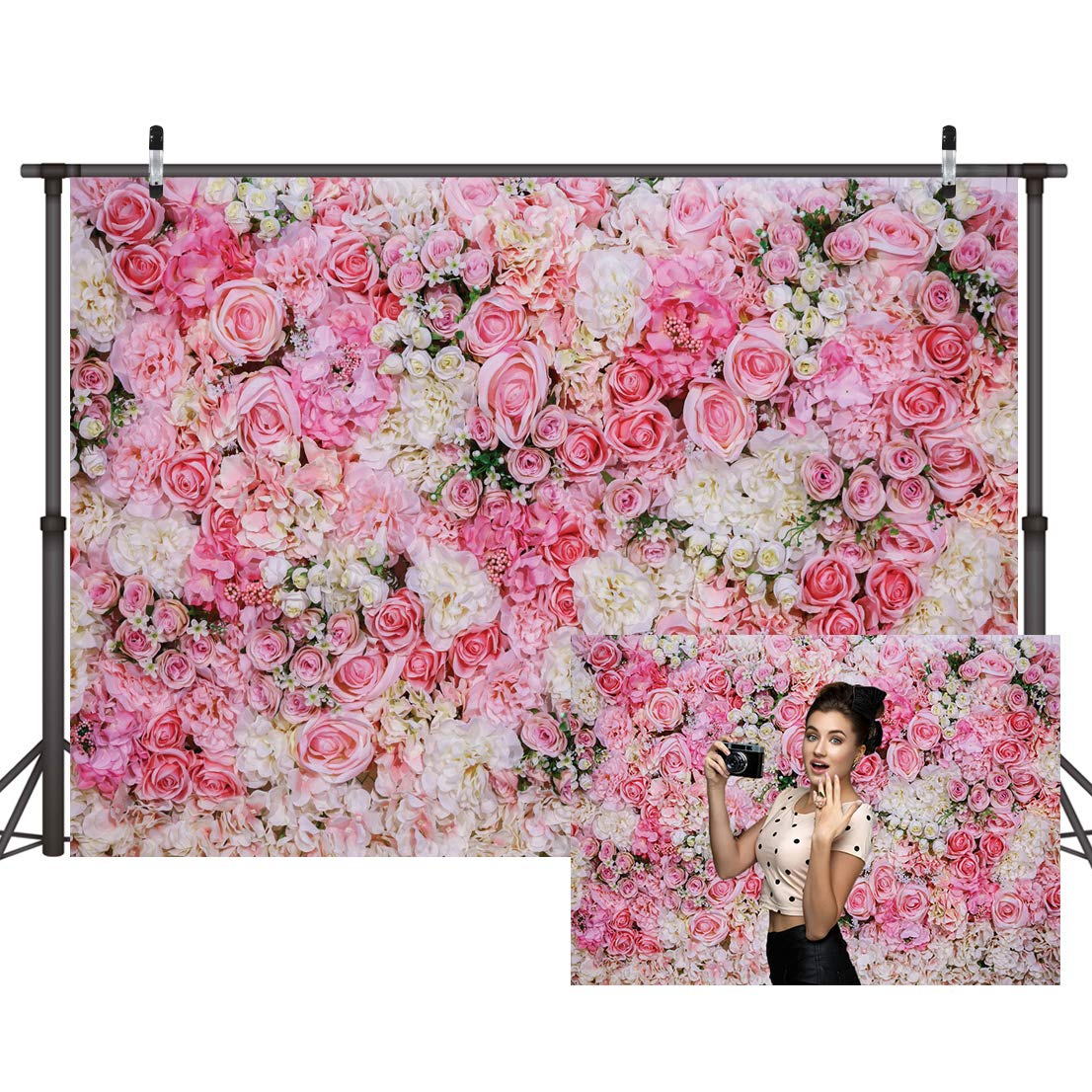 LYWYGG 3D Blumenwand-Hintergrund – 2,1x1,5 M, Rosa Blumen Für Fotoshootings