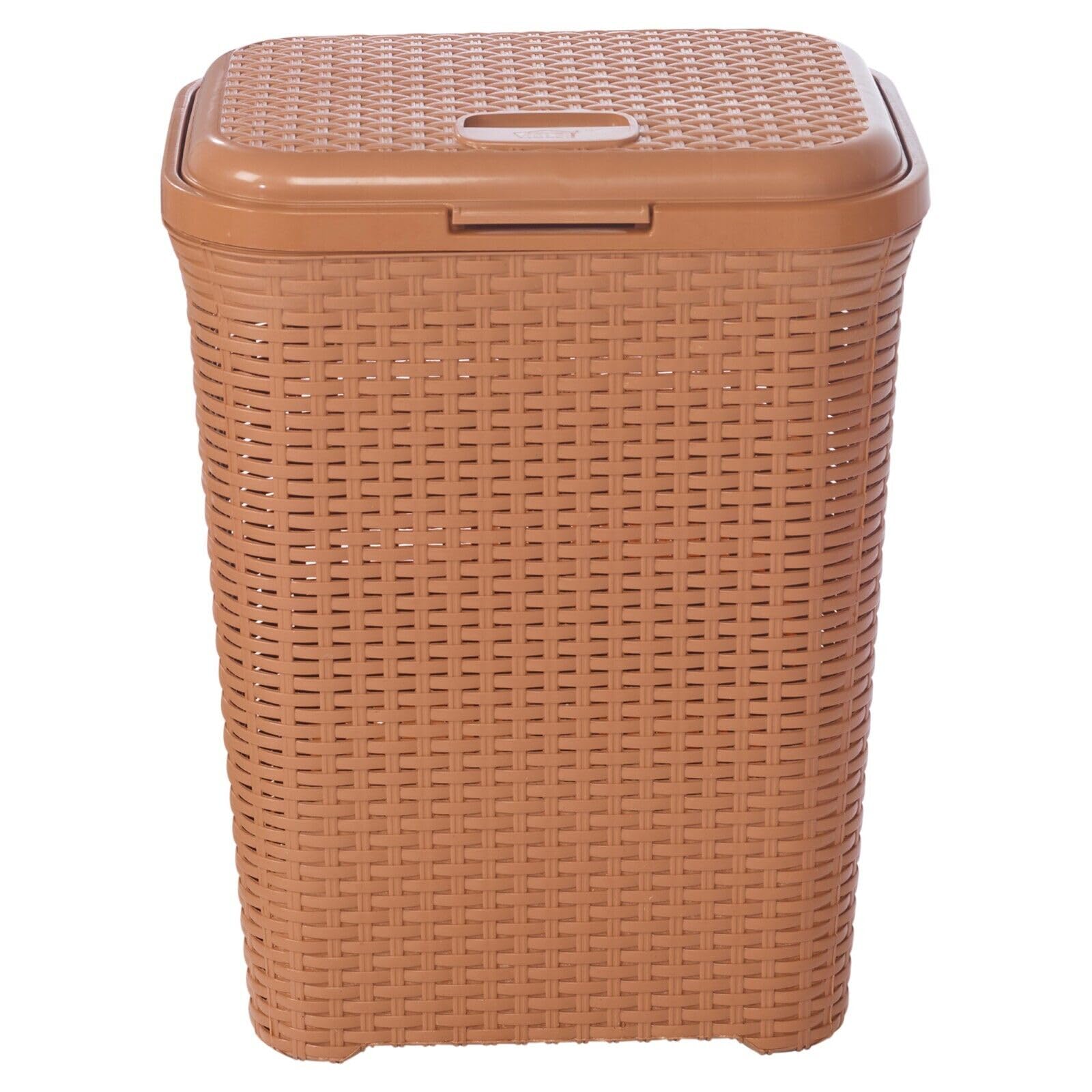 Urbnliving Beige 55L Plastic Rattan Dirty Laundry Clothes Washing Bin Basket Storage Organiser (Beige)