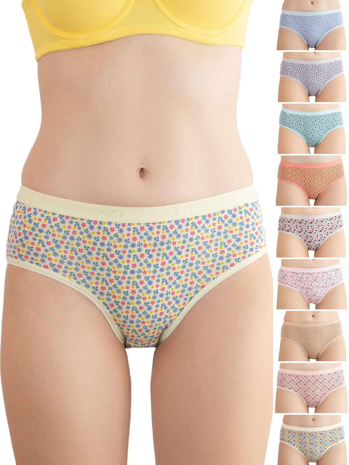 for her Outer Elastic Hipster 100% Cotton Panty Set for Women | Cotton Panty for Women | Underwear for Women |Hipster Panties for Women | Colors & Prints May Vary | Pack of 10-image-21