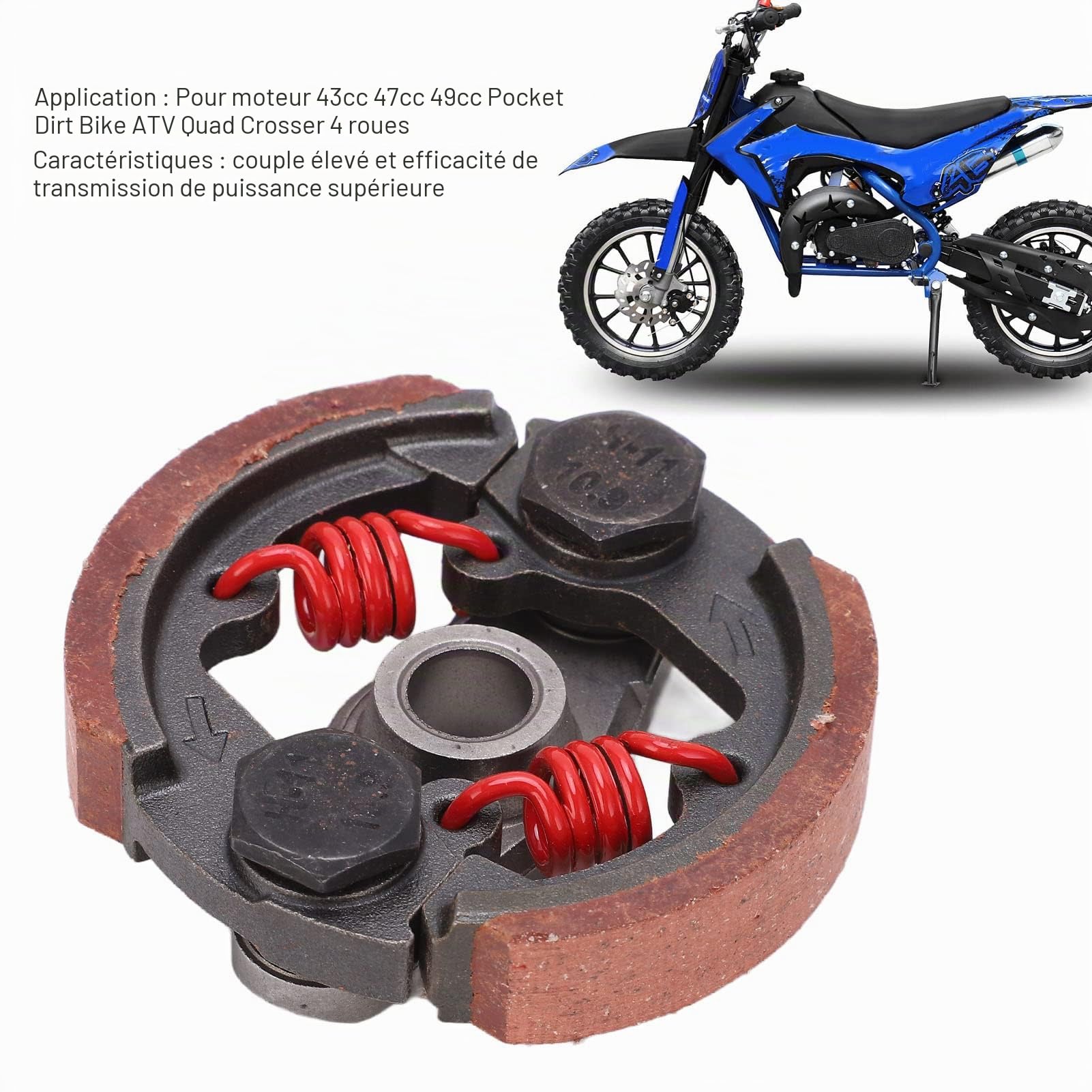 Tampon d'embrayage avec ressort, 2,95 pouces OD 0,47 pouces ID Dirt Bike Embrayage Pad en alliage métallique anti-usure en céramique pour 2 temps 43 cc 47 cc 49 cc Pocket Quad Crosser 4