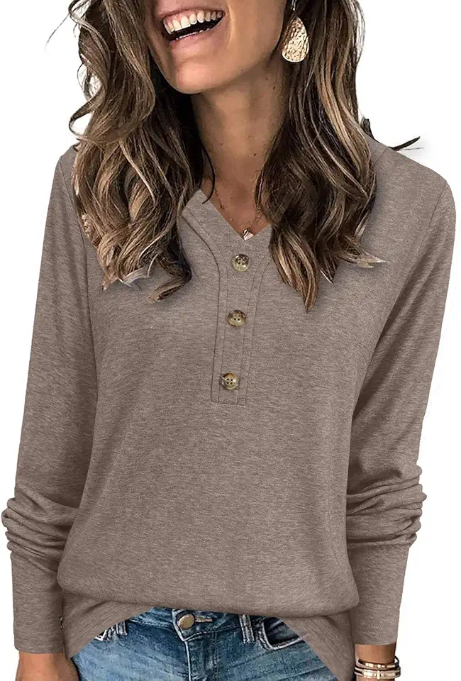 XMTOPYE Womens Tops Long Sleeve Shirts Fall Winter Casual V Neck Button Knit Pullover Lightweight Tunic Blouse