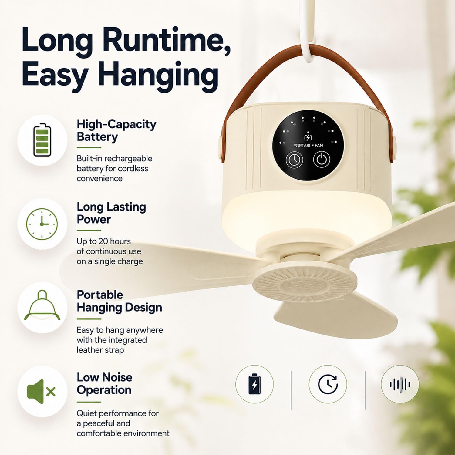 Shengruili Deckenventilator mit Beleuchtung Camping,Deckenventilator mit Licht und Fernbedienung,USB Deckenventilator mit Licht,Mobiler Ventilator Akku für Outdoor Außenbereich, Pavillon Terrasse