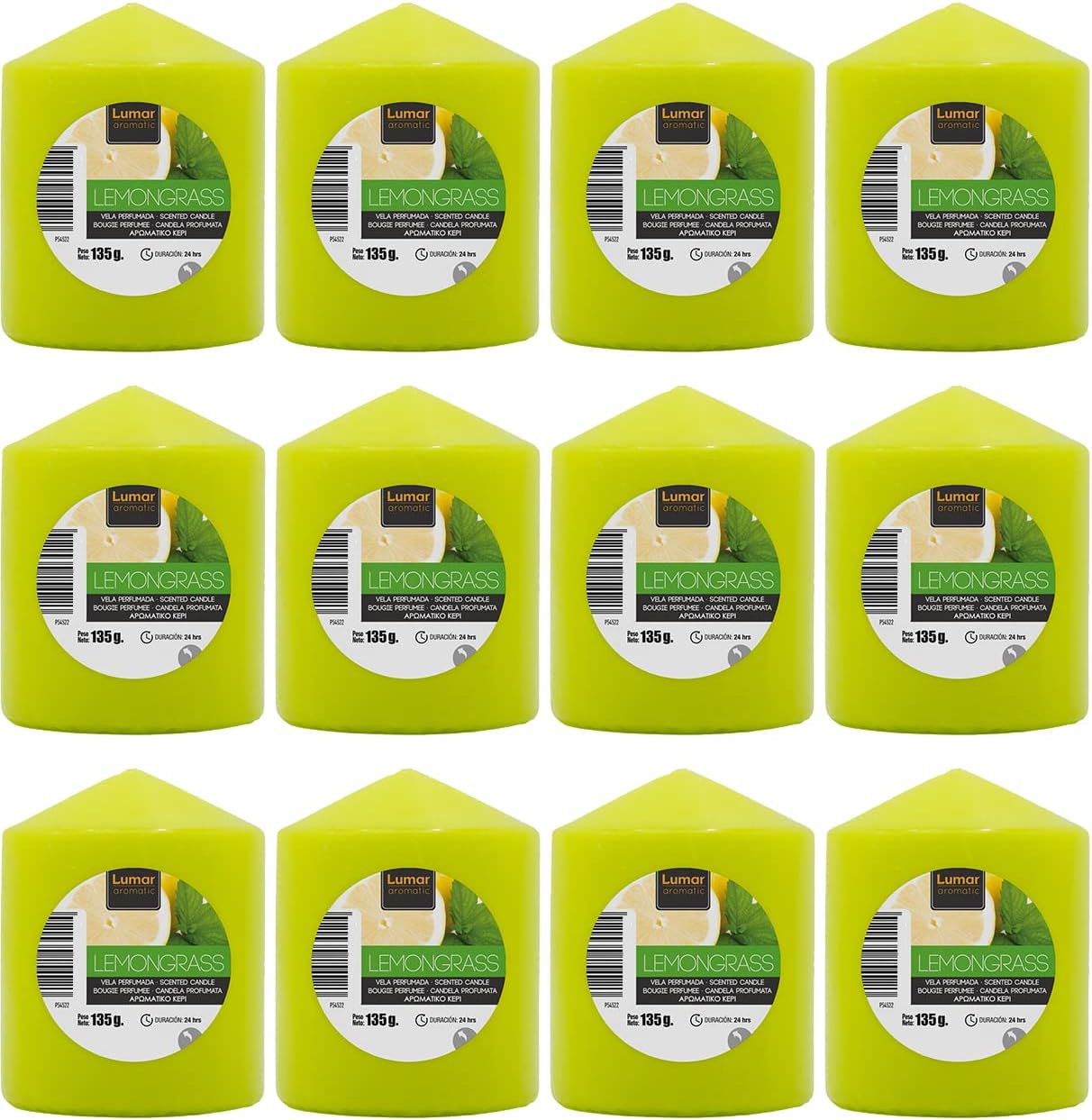 Lemongrass Scented Candles XL 2.76 x 2.24 In (70 x 57 mm), Pack of 12 Units, Aromatic Candles