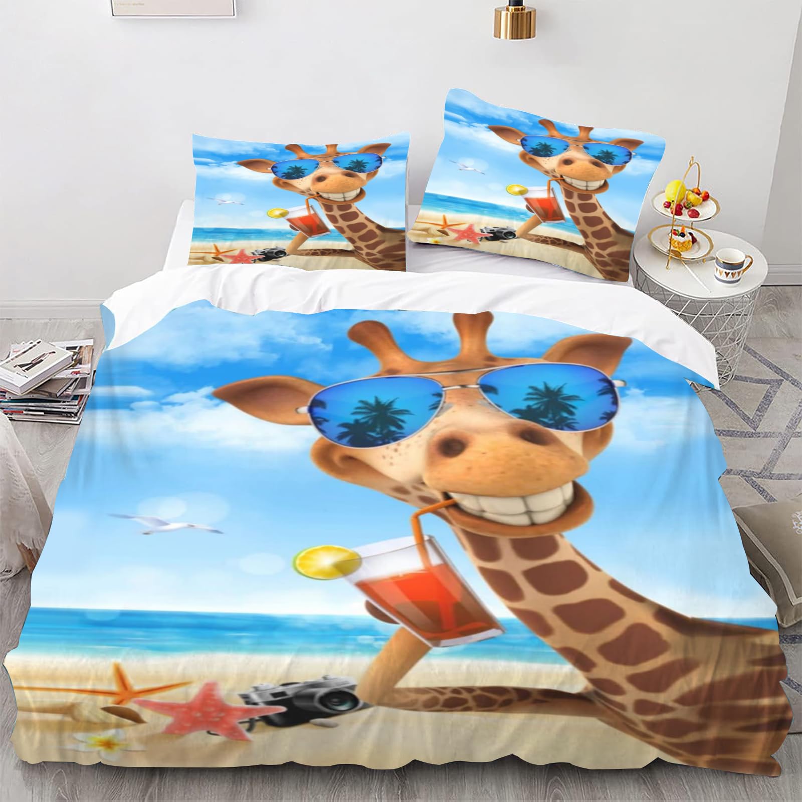 Smchwbc 8 Giraffe Bed Linen 135 X 200 Cm, Children's Giraffe Animals Duvet Cover Set For Teenagers, Giraffe Microfibre Giraffe Animals Bedding Sets With Zip (135 X 200 Cm, )
