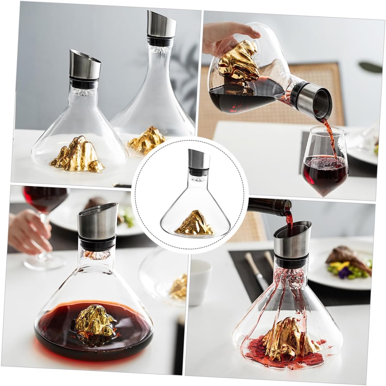 Creative Gold Glacier Wine Decanter 1500ml Fast Wine Aerator Crystal Carafe for Home Dining and Entertaining