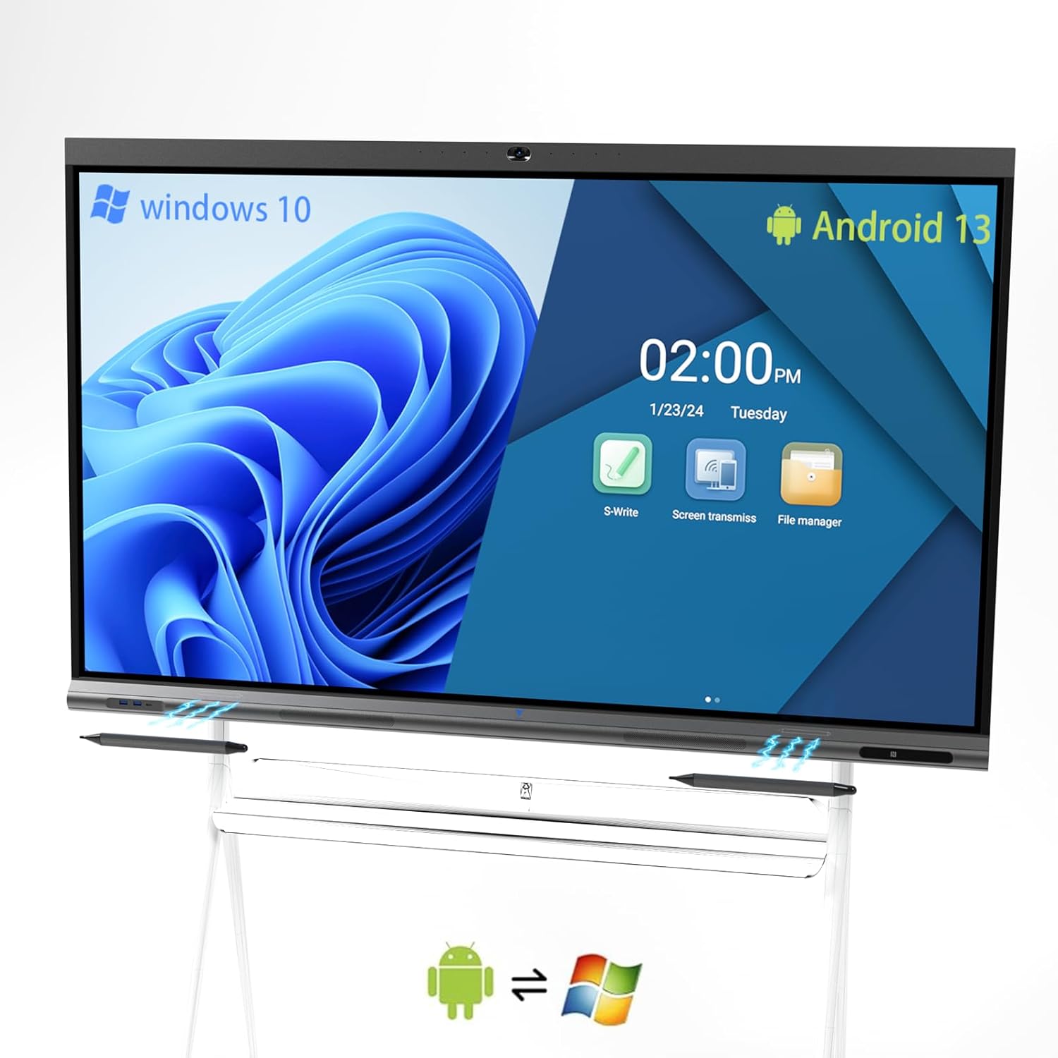 Smart Board TIBURN HQ Board 65" Smart Whiteboard with Android 13 and Mini PC Windows 11 Pro, 4K UHD Interactive Display All-in-One Computer for Workspace and Classroom