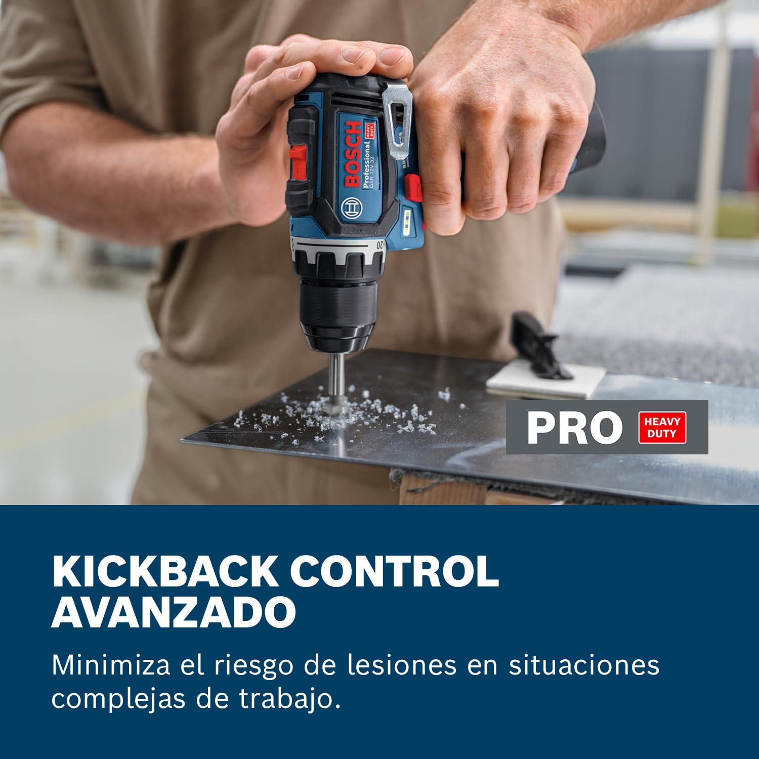 Taladro/atornillador a batería Bosch Professional 12V GSR 12V-32 (KickBack control óptimo, motor Brushless sin escobillas)