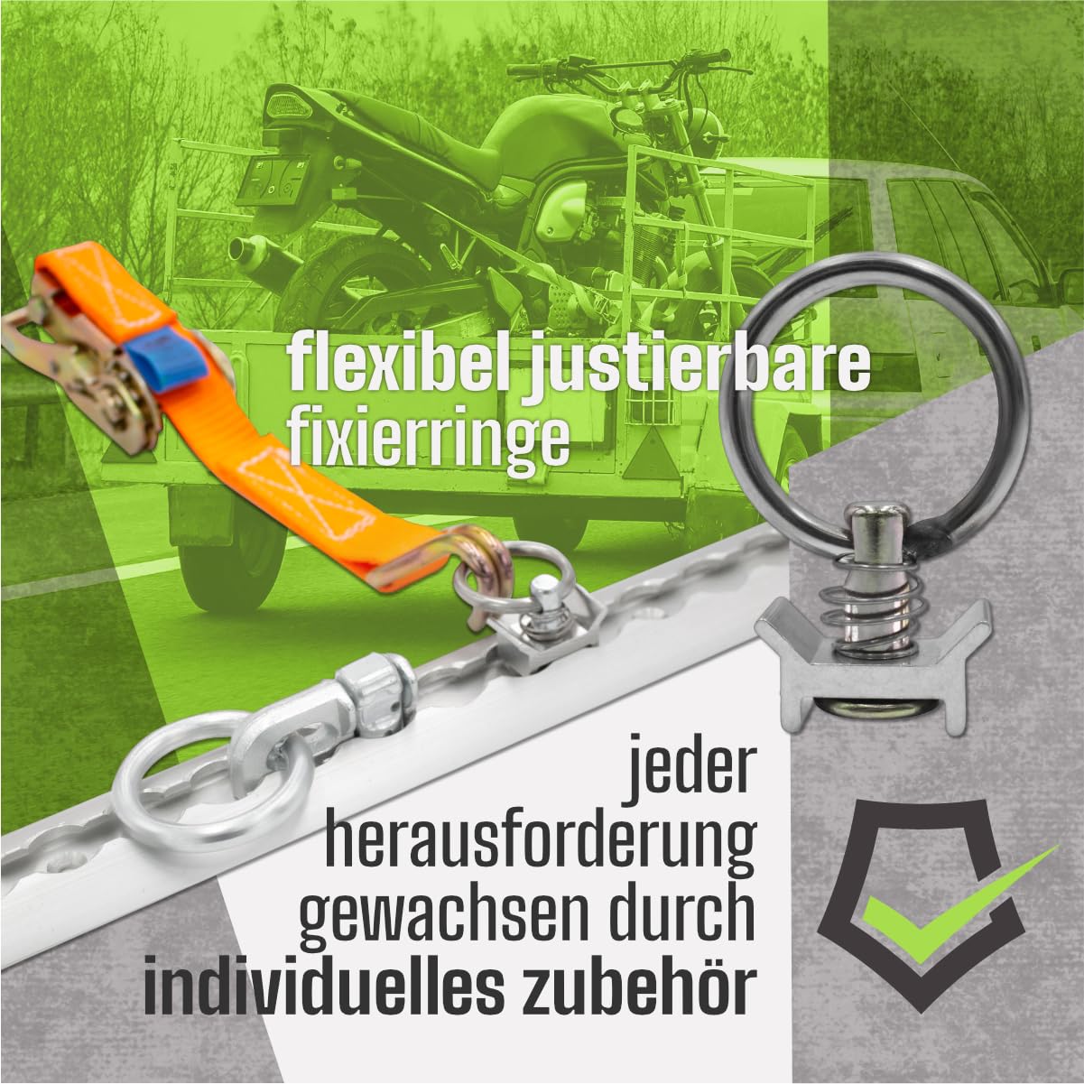 Airline-rail, 0,5 meter, vierkant, zilver, geanodiseerd, in set met 2 ogen en 2 eindkappen, aluminium sjorrail robuust, hoge stabiliteit en duurzaamheid, voor aanhanger, auto, camper, airline-rail