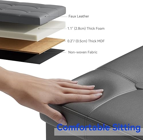 Miniatura 5 de BRIAN & DANY Banco otomano de almacenamiento de 30 pulgadas, otomano de piel sintética con almacenamiento, zapato de banco plegable, taburete