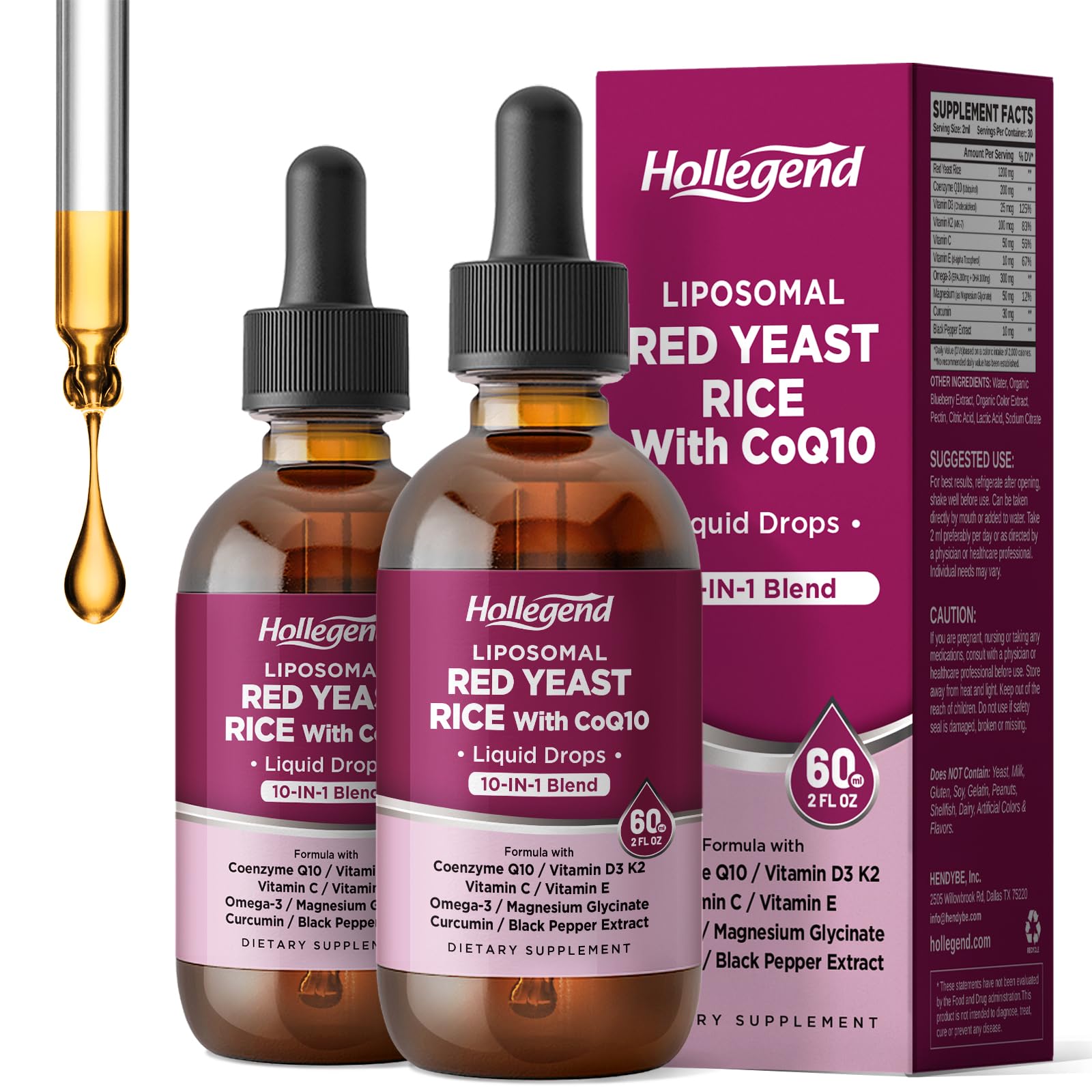 Liposomal Red Yeast Rice with CoQ10 Liquid Drops, Red Rice Yeast 2 Fl Oz (Pack of 2)