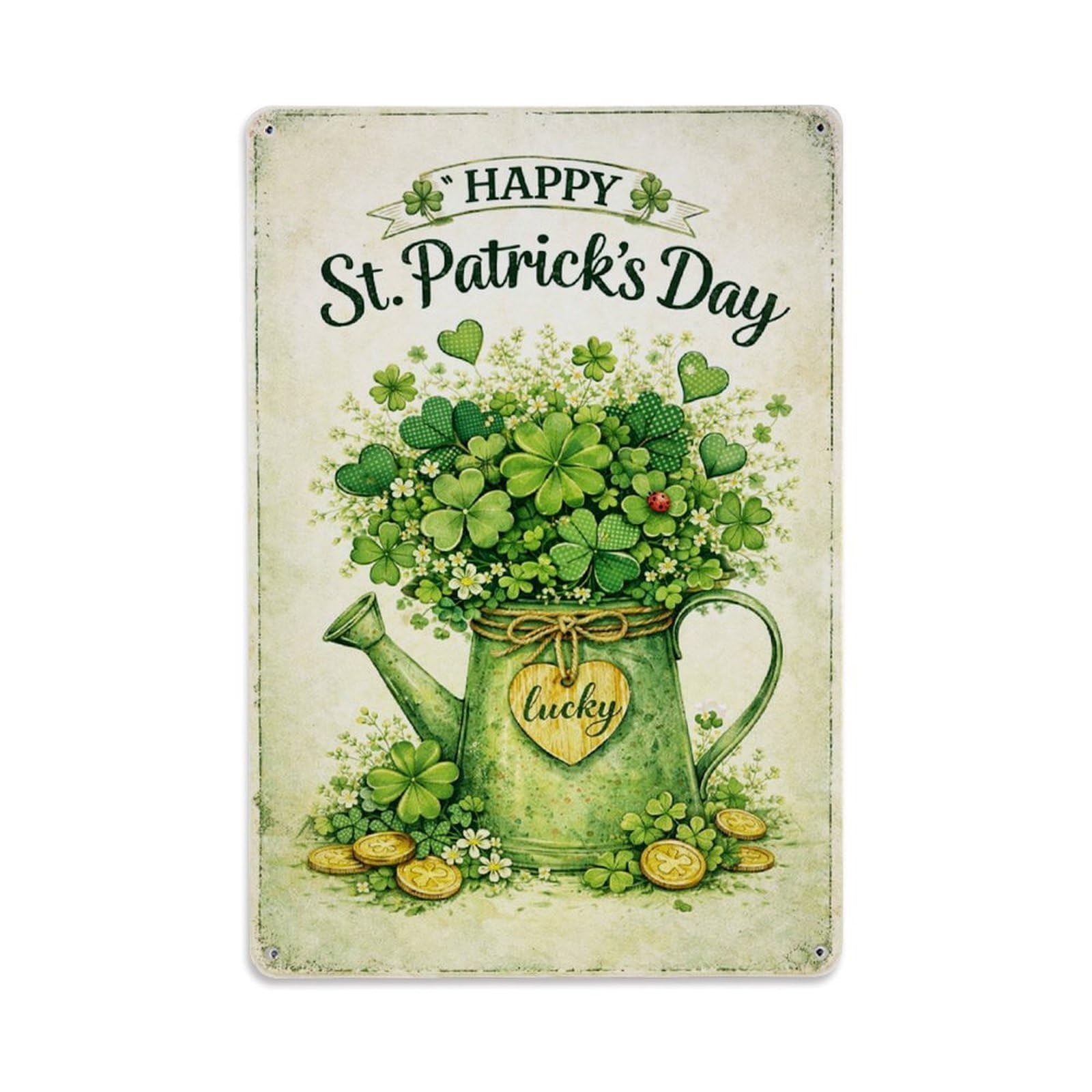 Jdfenggu Vintage St Patricks Day Watering Can Retro Metal Tin Sign, Metal Poster For Bar, Home, Man Cave, Kitchen, Laundry Room Art Decor 8X12 Inch