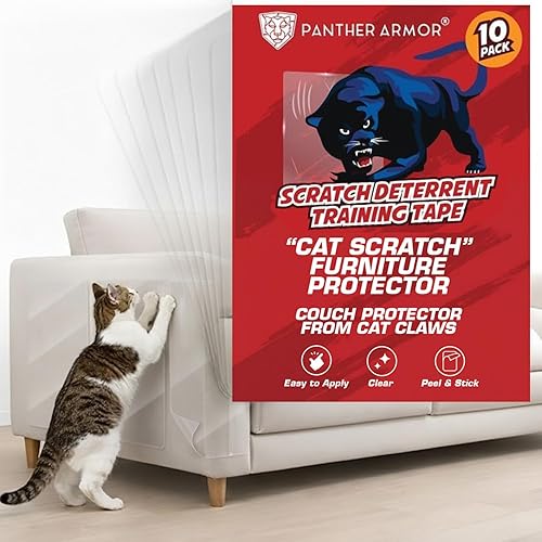 10 Pack Cat Scratch Furniture Protector Tape Sheets – Double-Sided Sticky Training (5 XL, 5 Large) – Anti-Scratch Couch & Sofa Guard – Clear – Not for Leather, Velvet, Microfiber