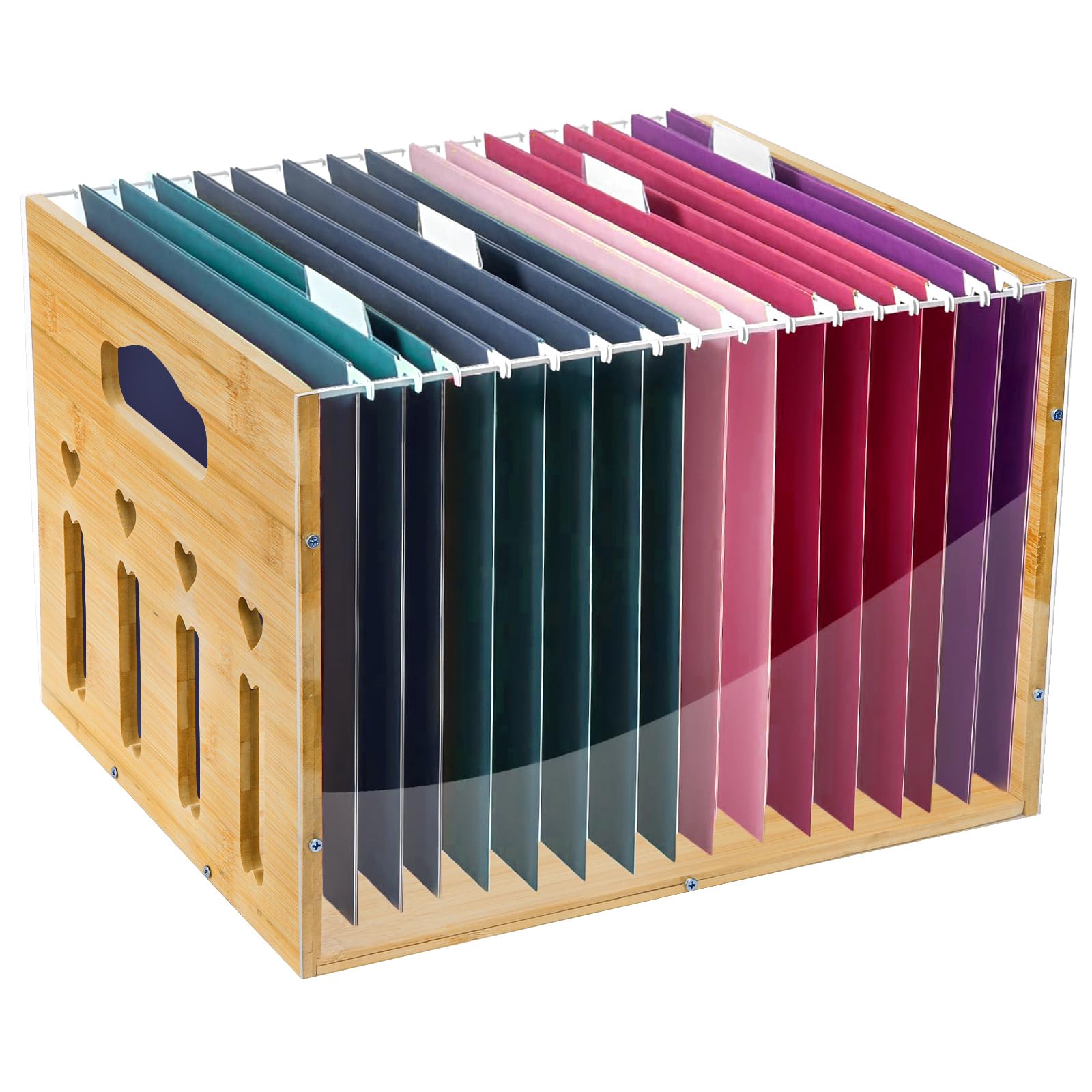 Yopay Clear Hanging File Organizer, Bamboo File Box Organizer with Handle, Letter Size Filing Crate Bin Holder for Home Office Desk, Easy to Assemble