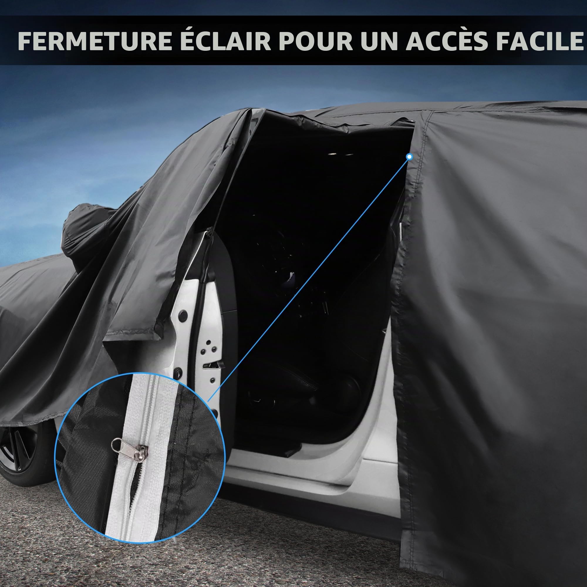 A ABSOPRO Housse Voiture pour Citroen Ds3 09-15 1pc Toutes Saisons | Matériau 210D-PU, Couleur Noir, Coupe-Vent, Protection Pluie Neige Soleil, Fermeture Éclair Conducteur