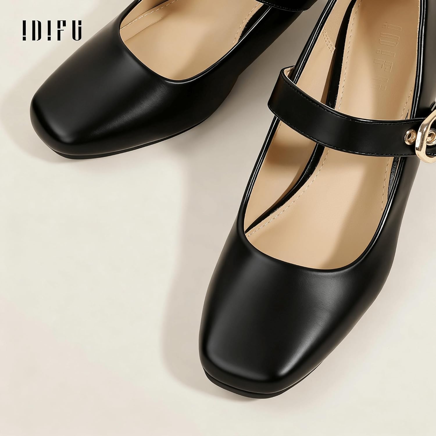 IDIFU IN2 Mary Jane Shoes Women's Pumps Closed Toe Chunky Block Low Short Heels Work Wedding Prom Comfortable Dress Shoes for Women Cute Vintage Heels Pumps Shoe with Buckle - Image 6